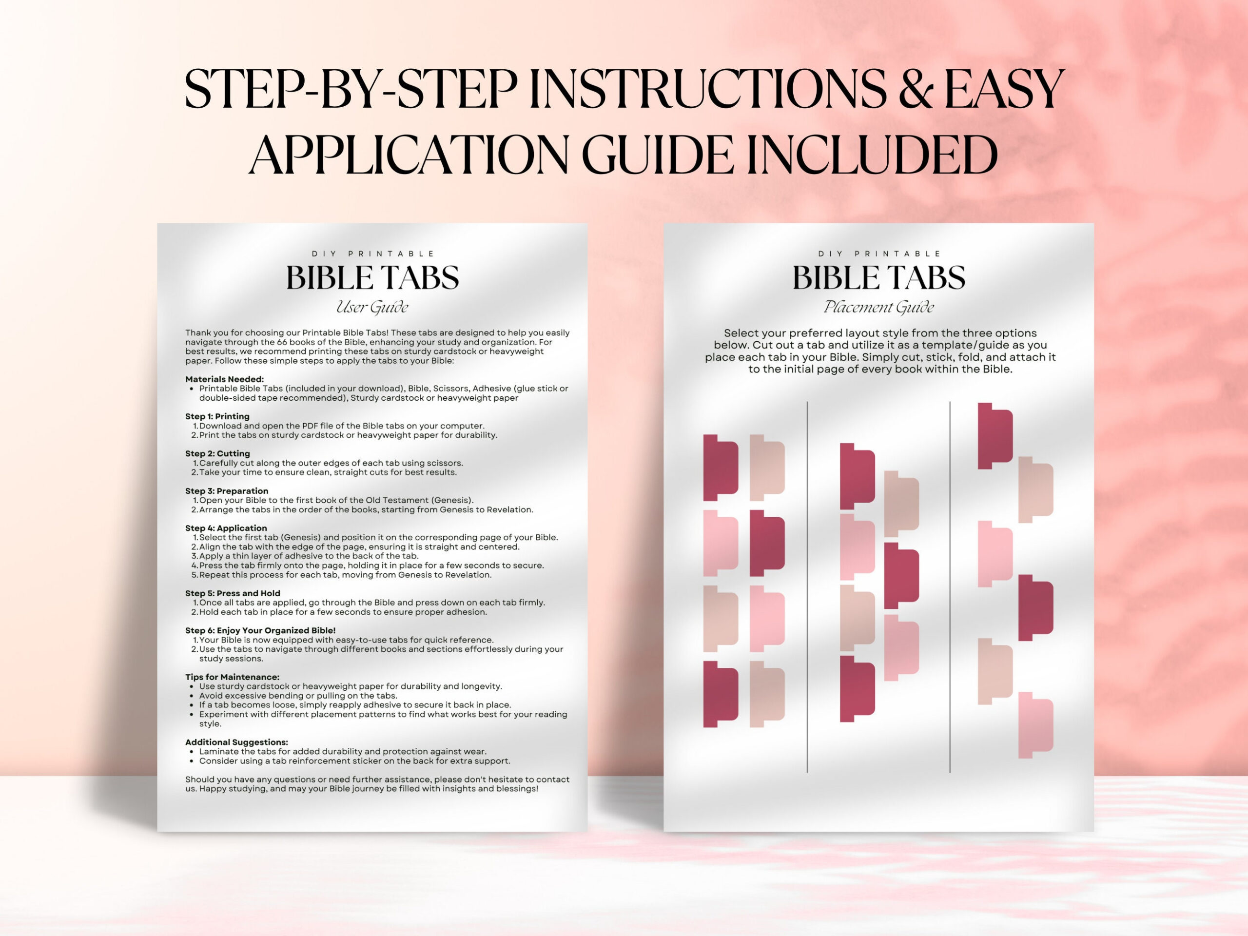 Printable Pink Bible Tabs: Minimalist Christian Gift (Digital in Bible Tab Placement Guide Printable