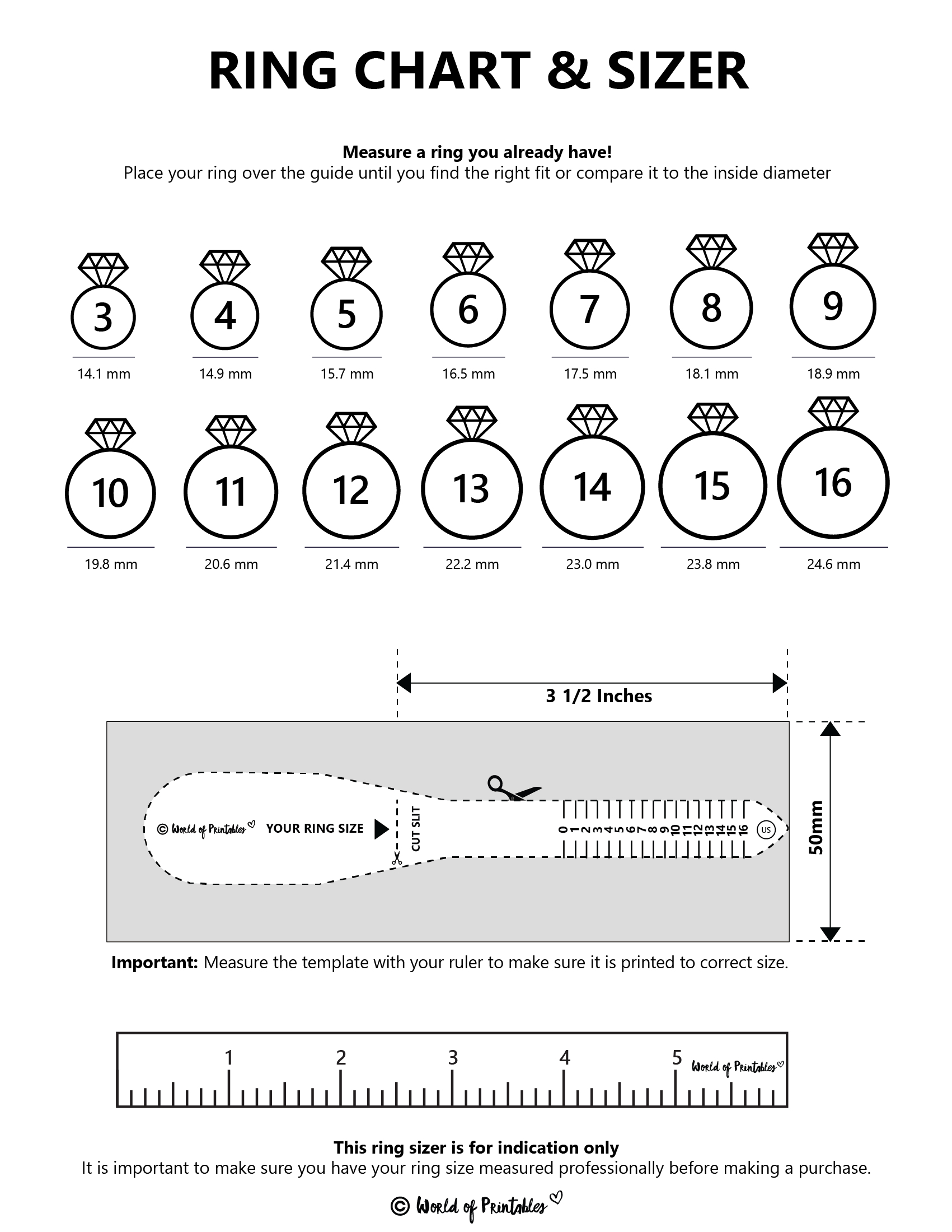 Printable Ring Size Chart - Find Your Ring Size Easy - World Of pertaining to Ring Size Chart Men Printable