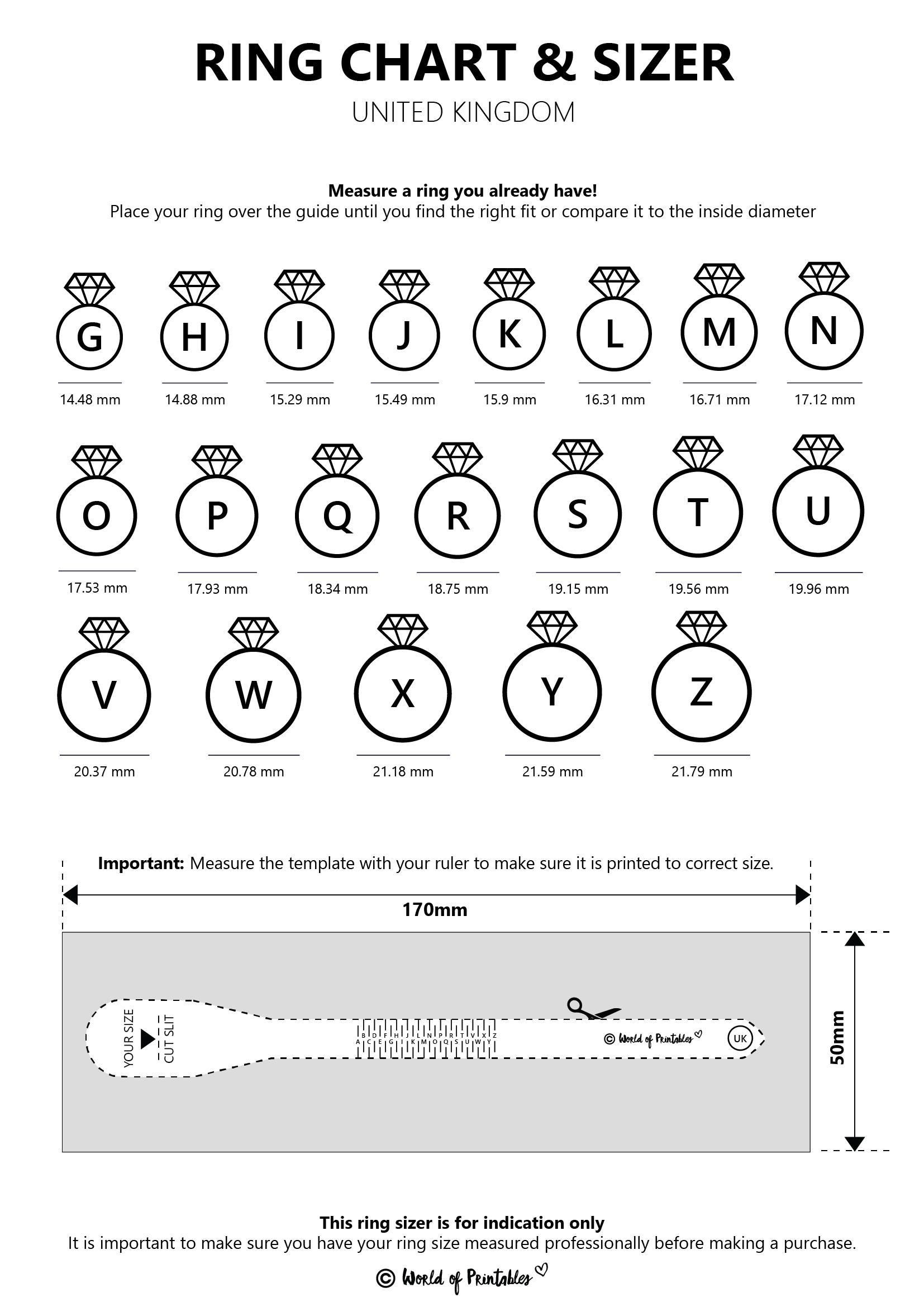 Printable Ring Size Chart - Find Your Ring Size Easy - World Of with Ring Size Chart Men Printable