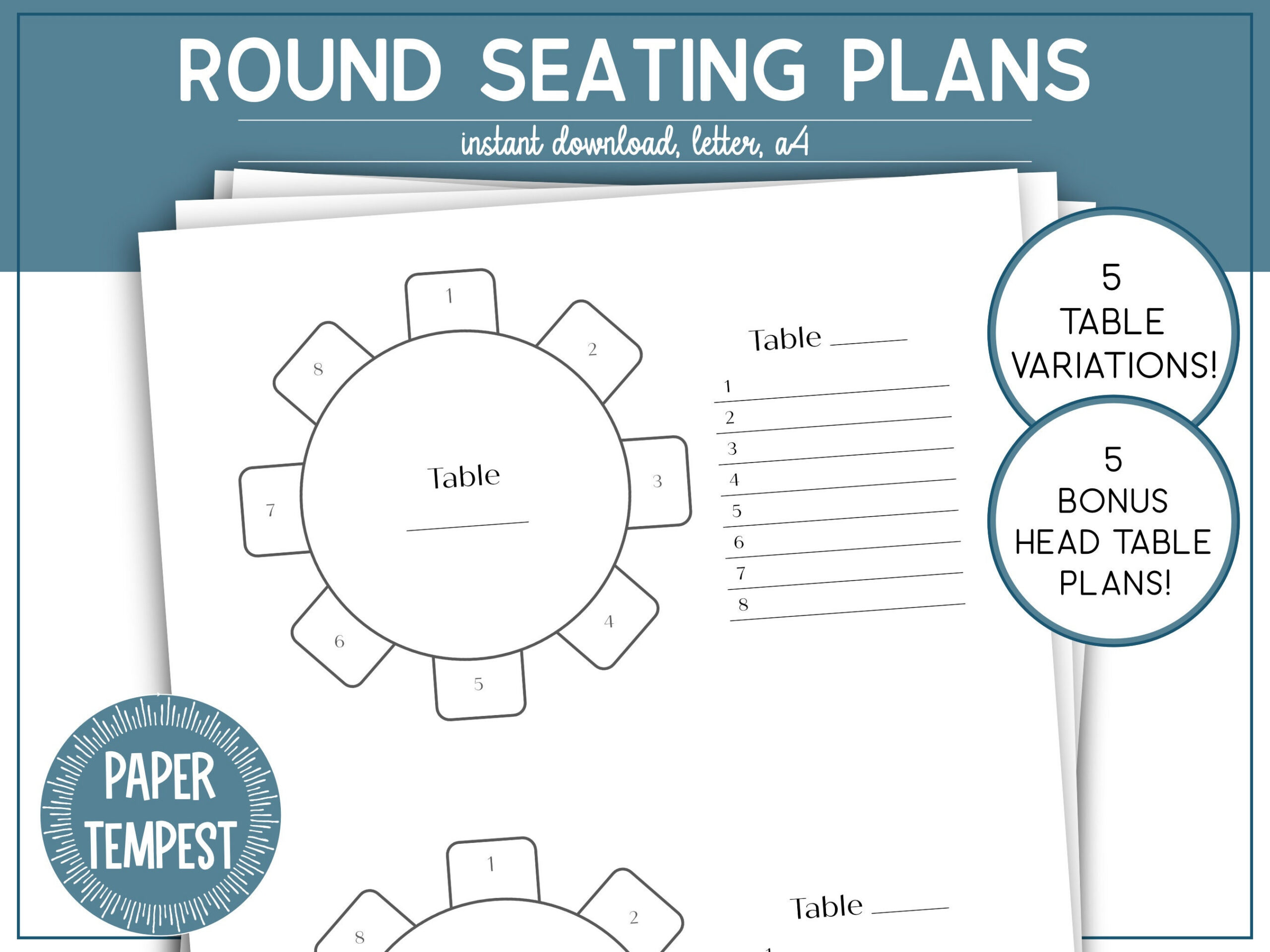 Printable Wedding Table Seating Chart Template, Round Table with Printable Round Table Seating Chart Template
