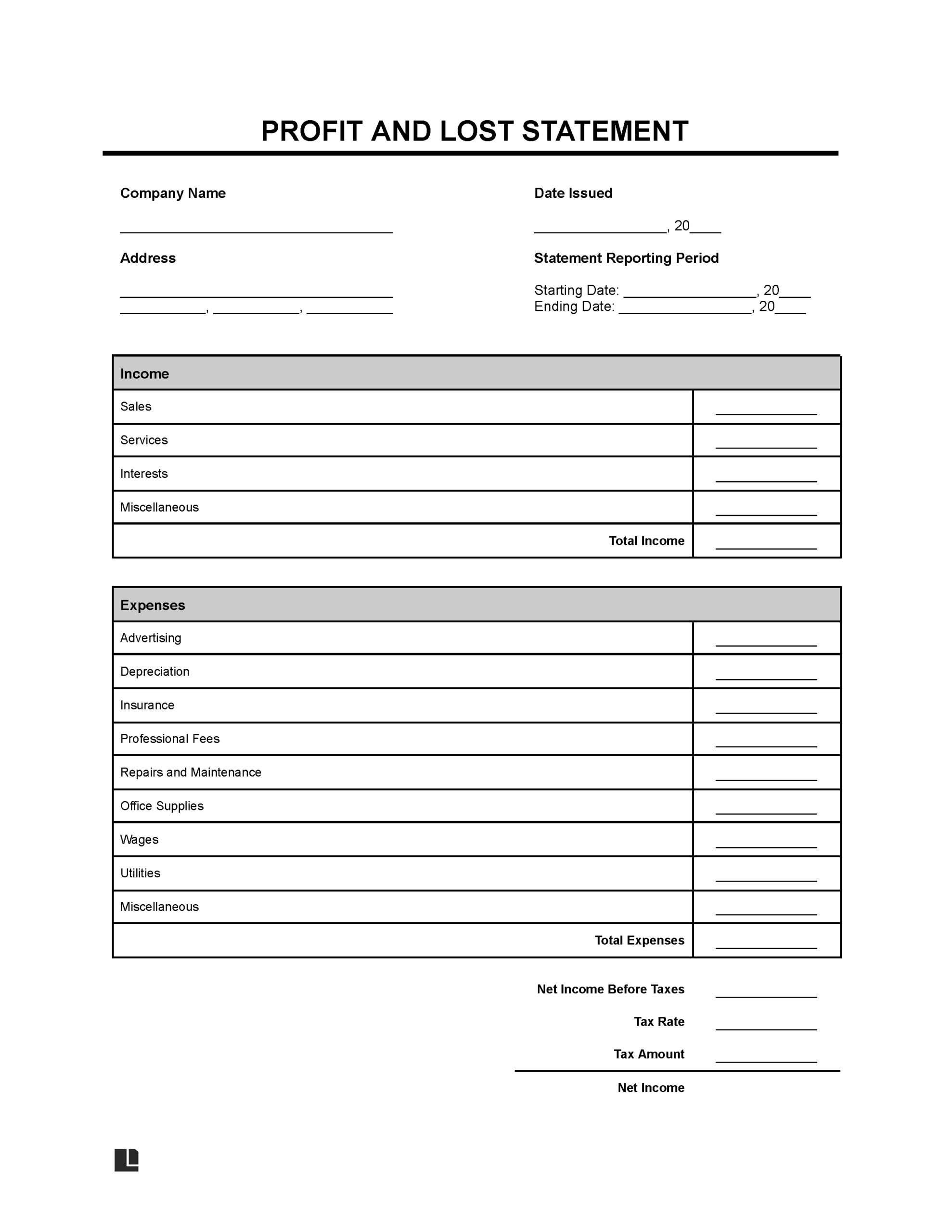 Profit And Loss Statement Template | Fill Online, Download & Print regarding Self Printable Free Blank Profit and Loss Statement
