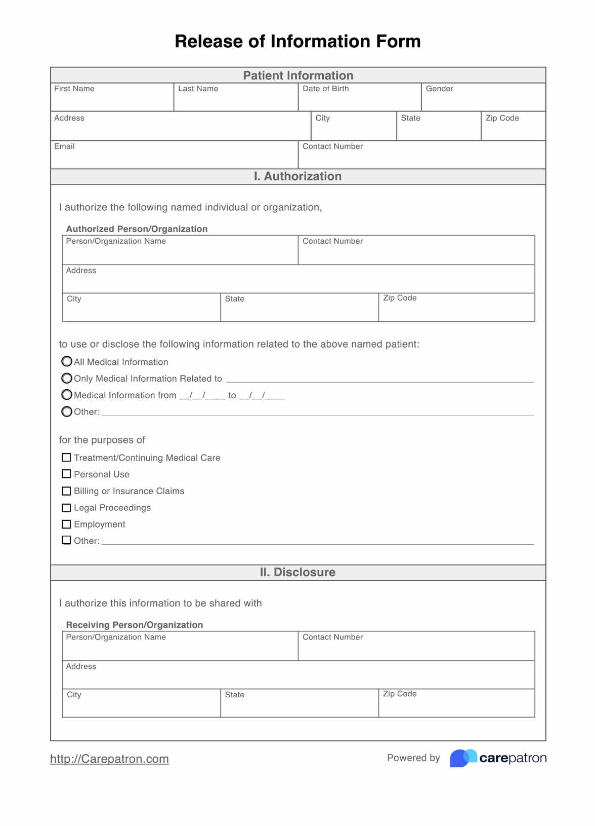 Release Of Information Form inside Free Printable Release of Information Form