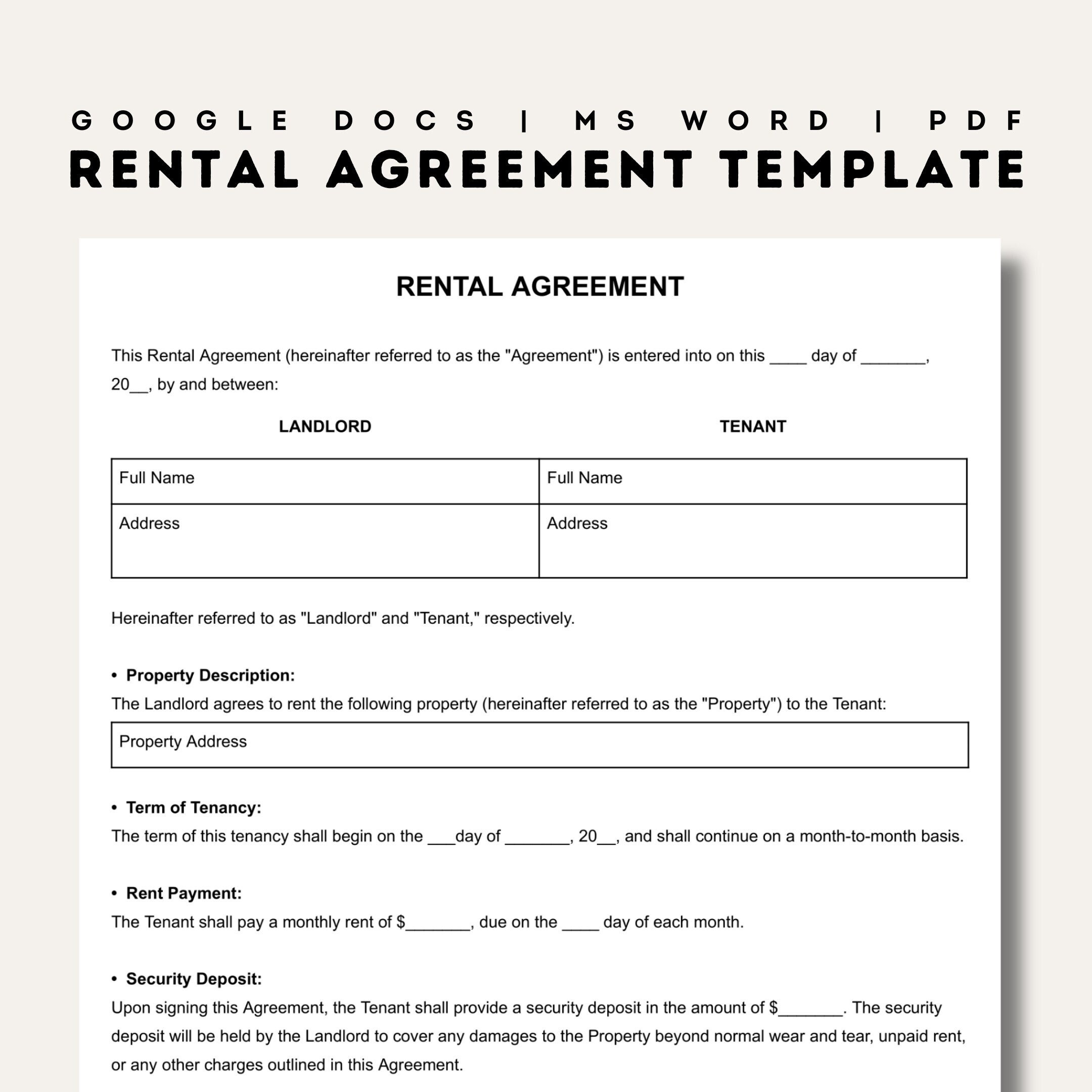 Rental Agreement Templates | Simple Editable Rental Agreements throughout Rental Agreement Form Free Printable