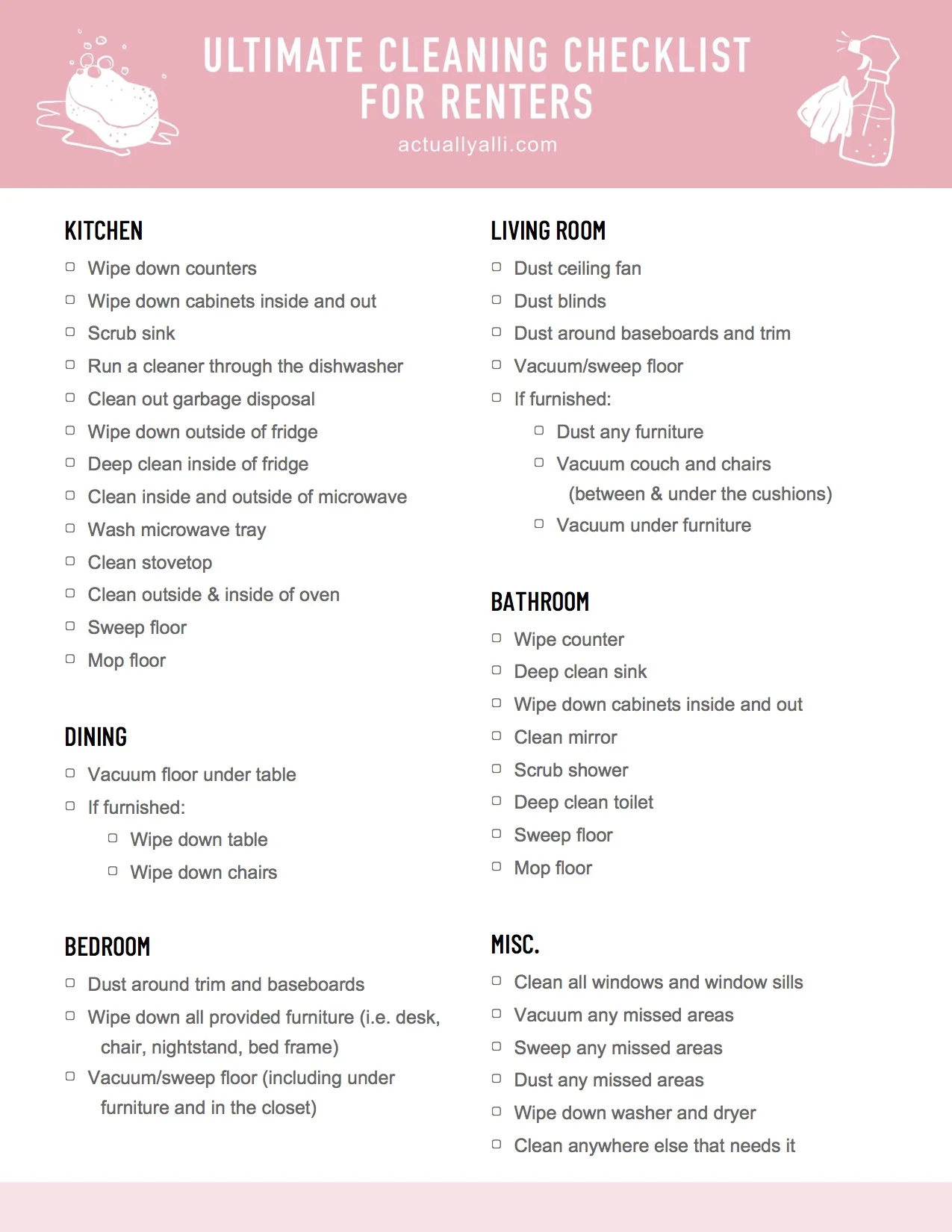 Renter'S Ultimate Moving Guide (+ Free Cleaning Checklist regarding Printable Move Out Cleaning Checklist