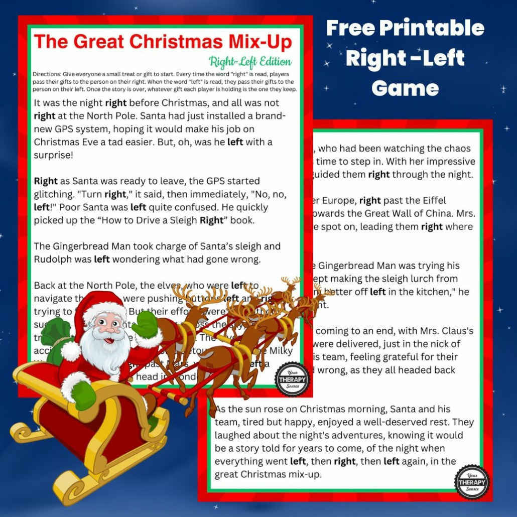 Right Left Christmas Game Printable - Free Story - Your Therapy Source throughout Christmas Left and Right Game Printable