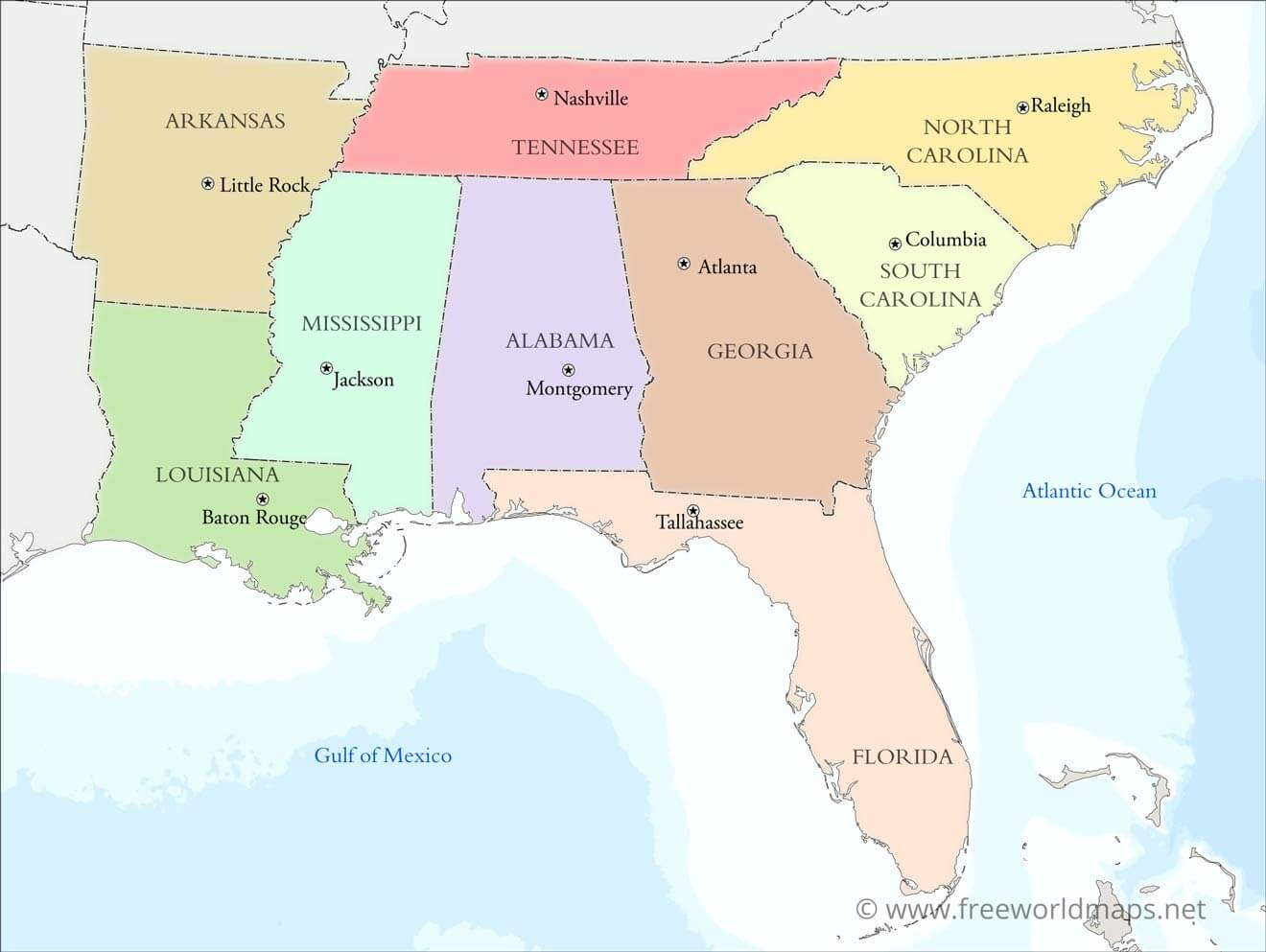 Southeastern Us Political Map -Freeworldmaps with Free Printable Southeast Region States And Capitals Map Printable
