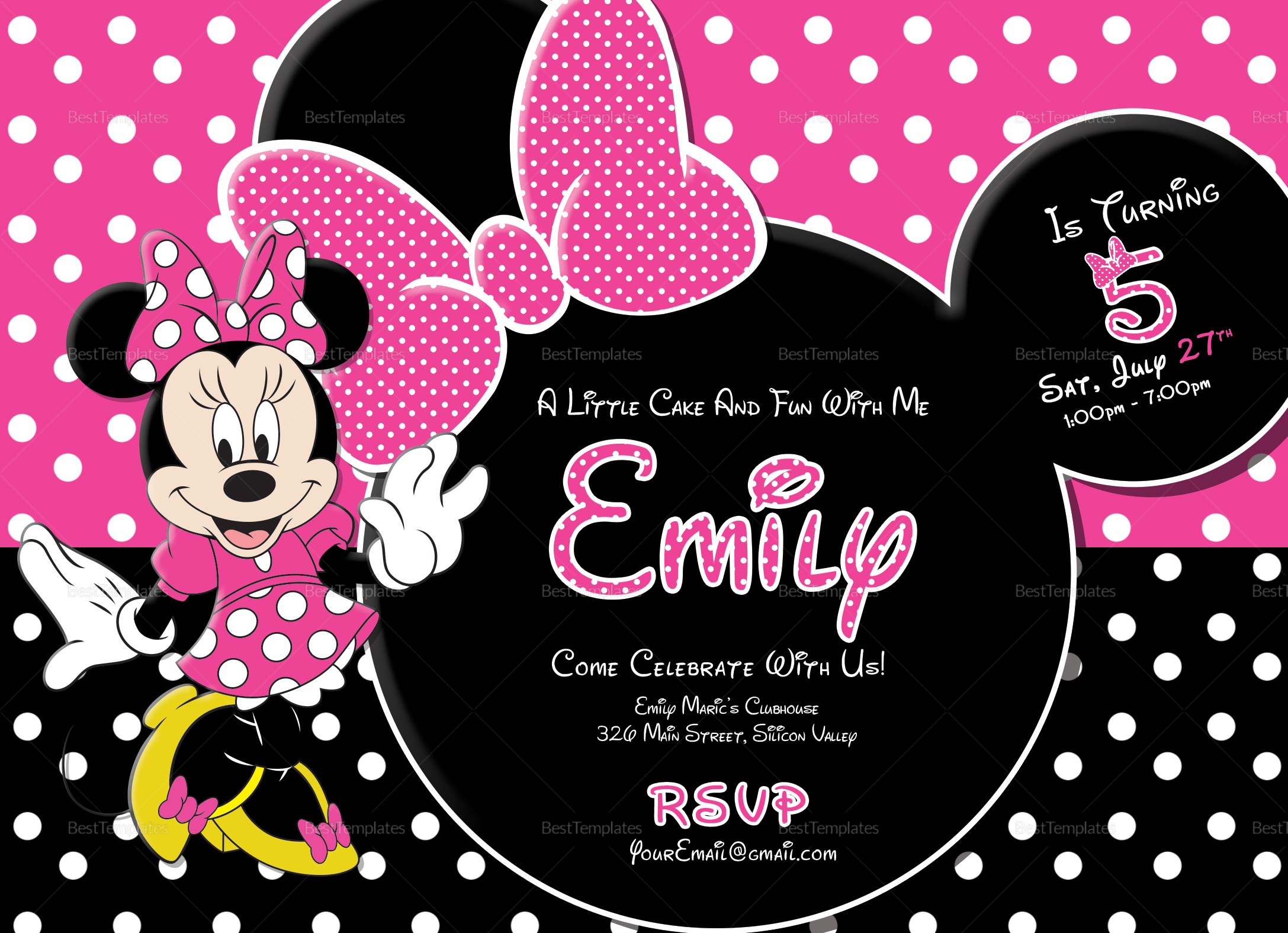 Special Minnie Mouse Birthday Invitation Design Template In Psd for Printable Minnie Mouse Birthday Invitations
