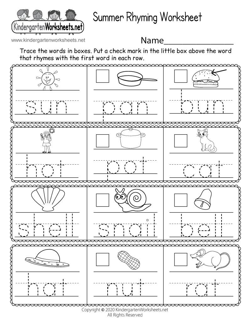Summer Rhyming Worksheet - Free Printable, Digital, & Pdf with Free Printable Kindergarten Worksheets Free
