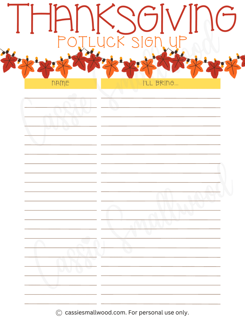 Thanksgiving Sign Up Sheet Printable - Printable Party Favors within Free Printable Thanksgiving Potluck Sign Up Sheet