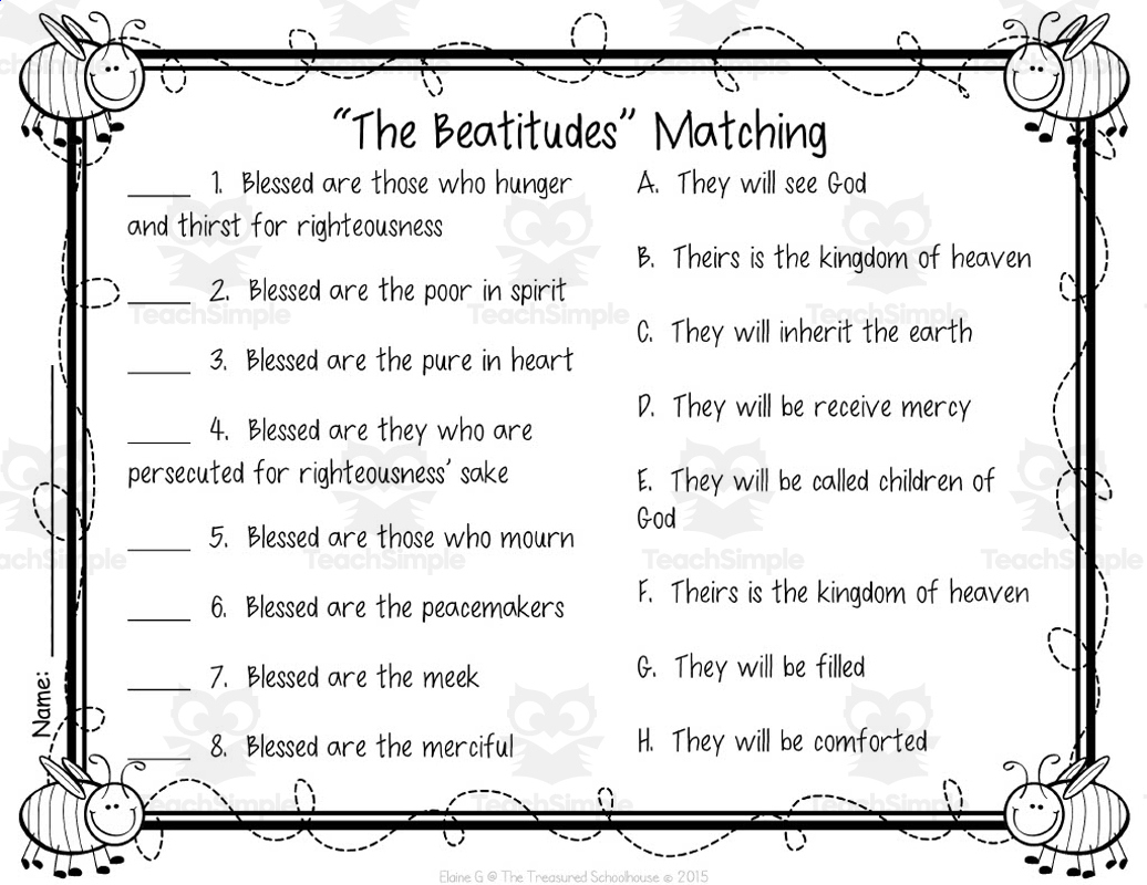 The Beatitudes Matching Cards + Worksheets (Catholic Version) intended for Free Printable Beatitudes Worksheet