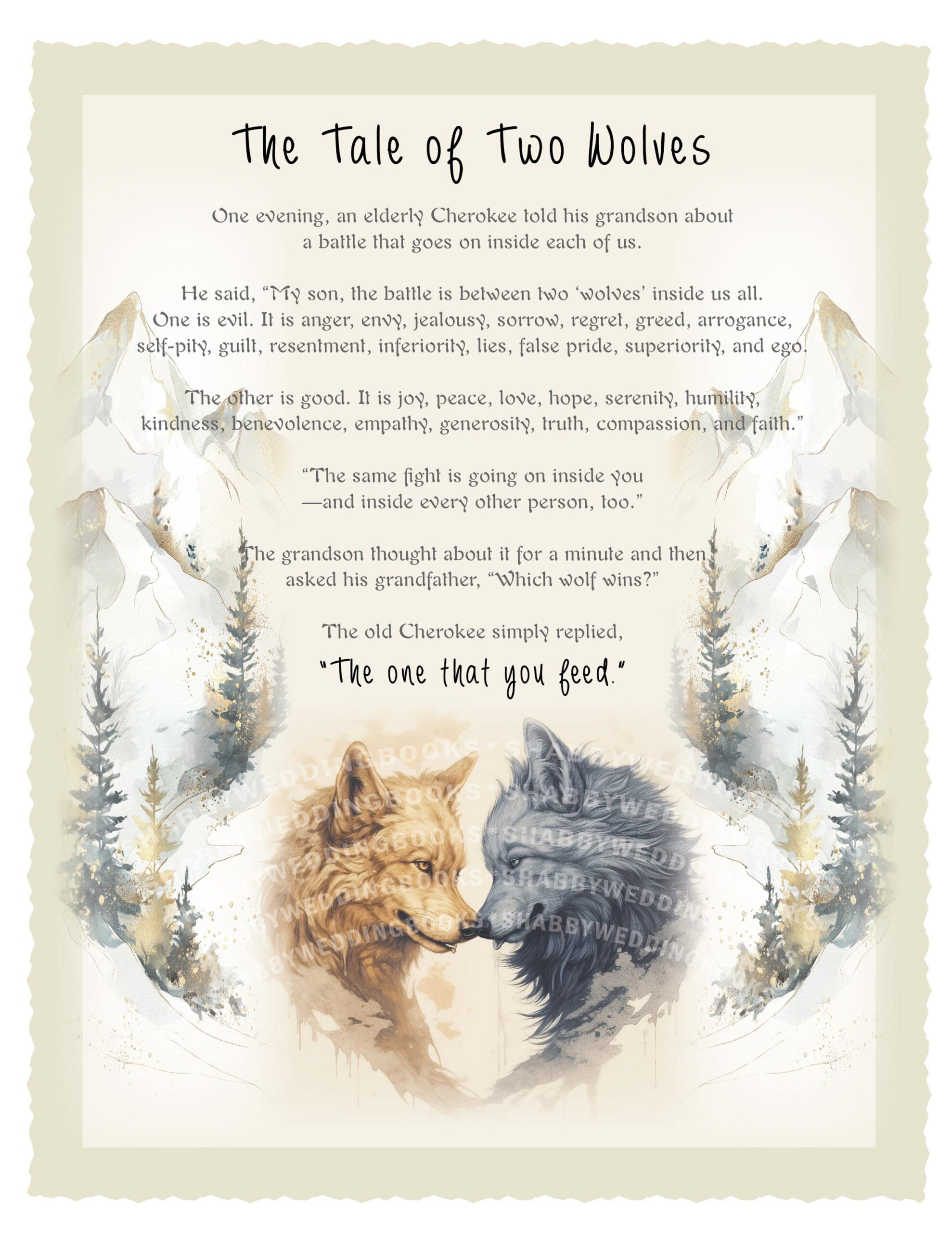 The Tale Of Two Wolves, Native American Story, Cherokee Tale with Tale Of Two Wolves Printable