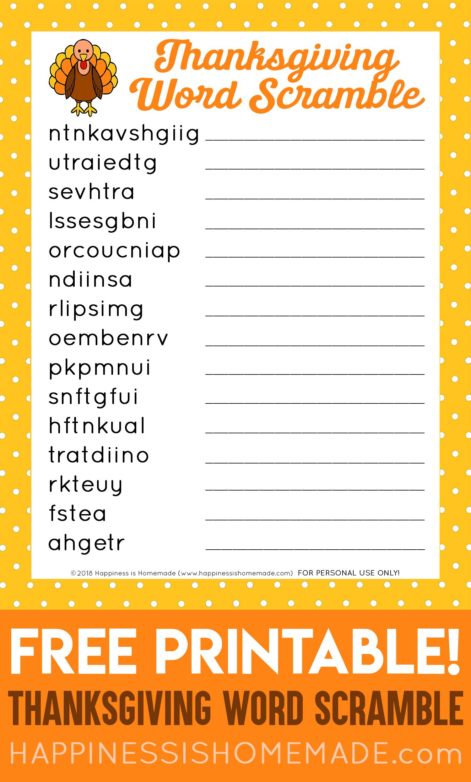 This Free Printable Thanksgiving Word Scramble Puzzle Is A Ton Of inside Free Printable Thanksgiving Games For Adults