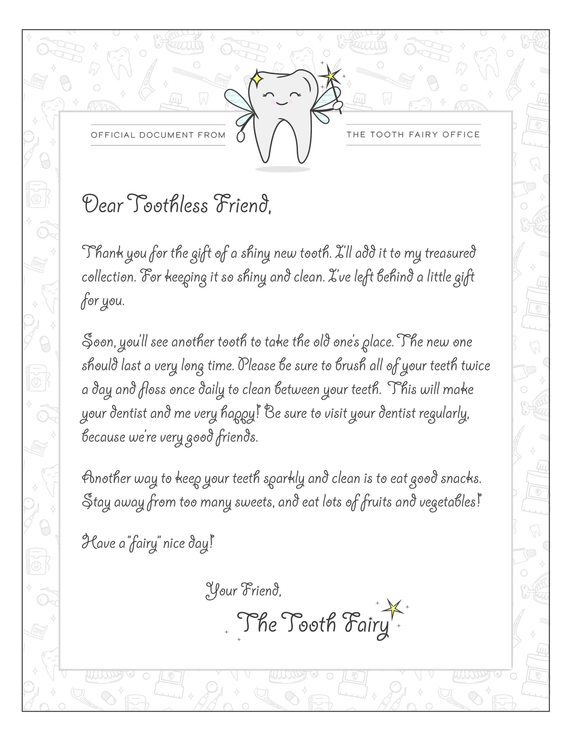 Tooth Fairy Kit — Cache Valley Pediatric Dentistry pertaining to Printable Letter From the Tooth Fairy