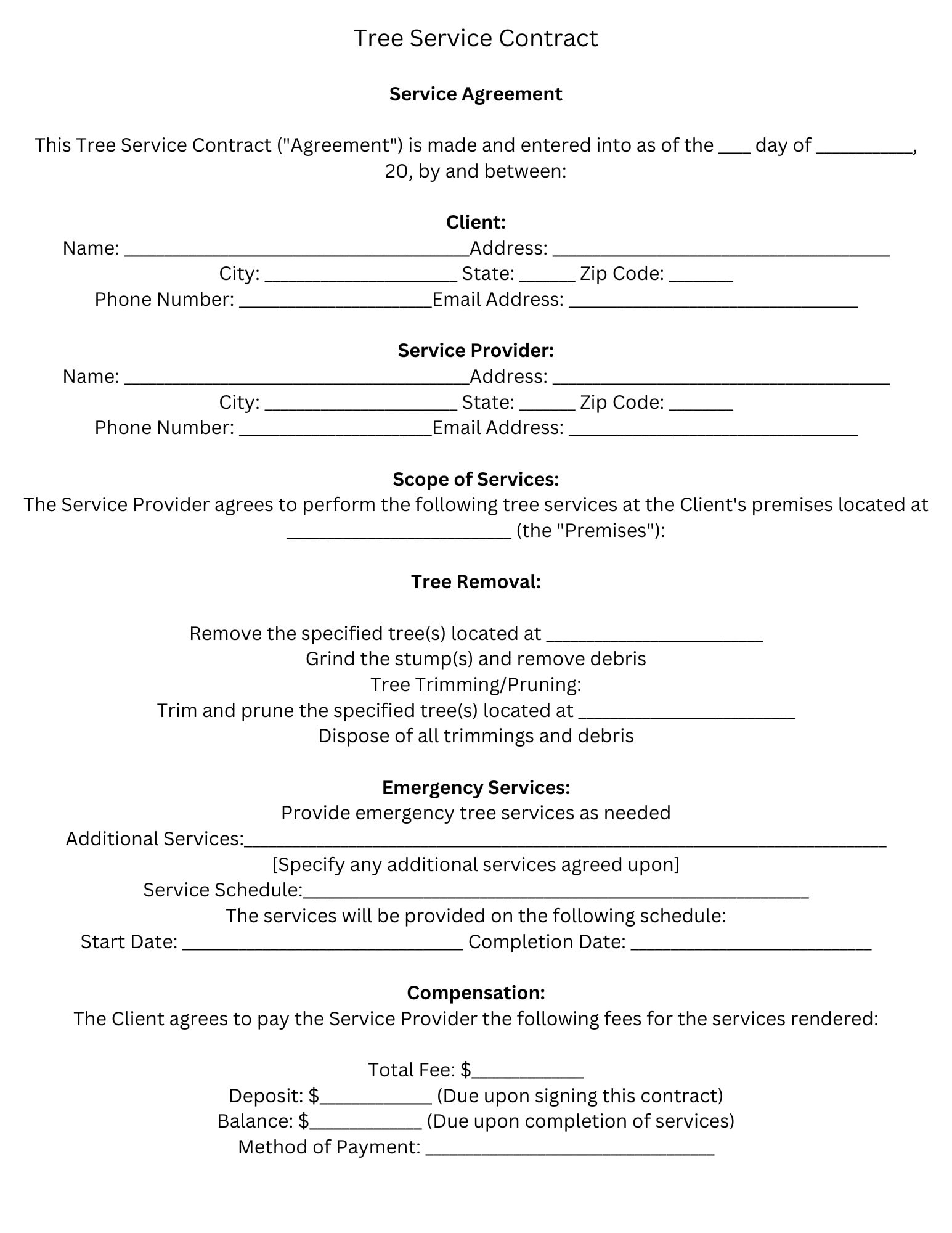 Tree Service Contract Agreement -Template Download - Etsy for Printable Tree Removal Contract Template