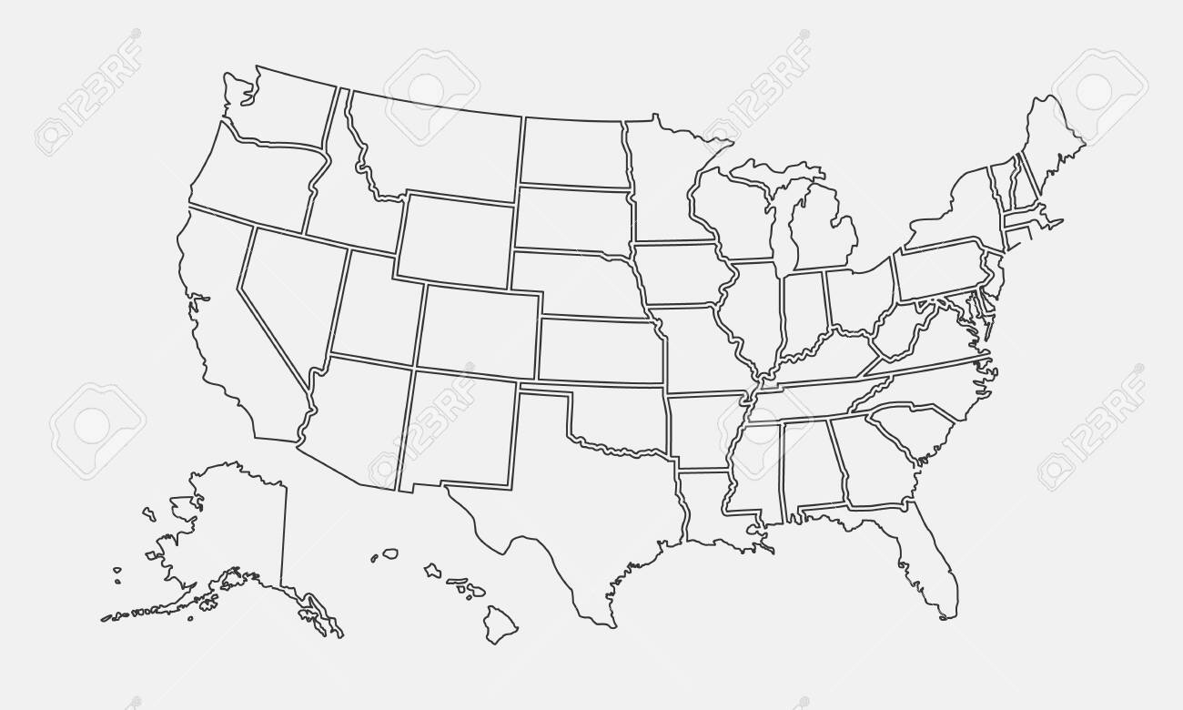 Usa Map Outline. United States Vector Blank Map. Us Line Map for Printable Outline Map Of Usa