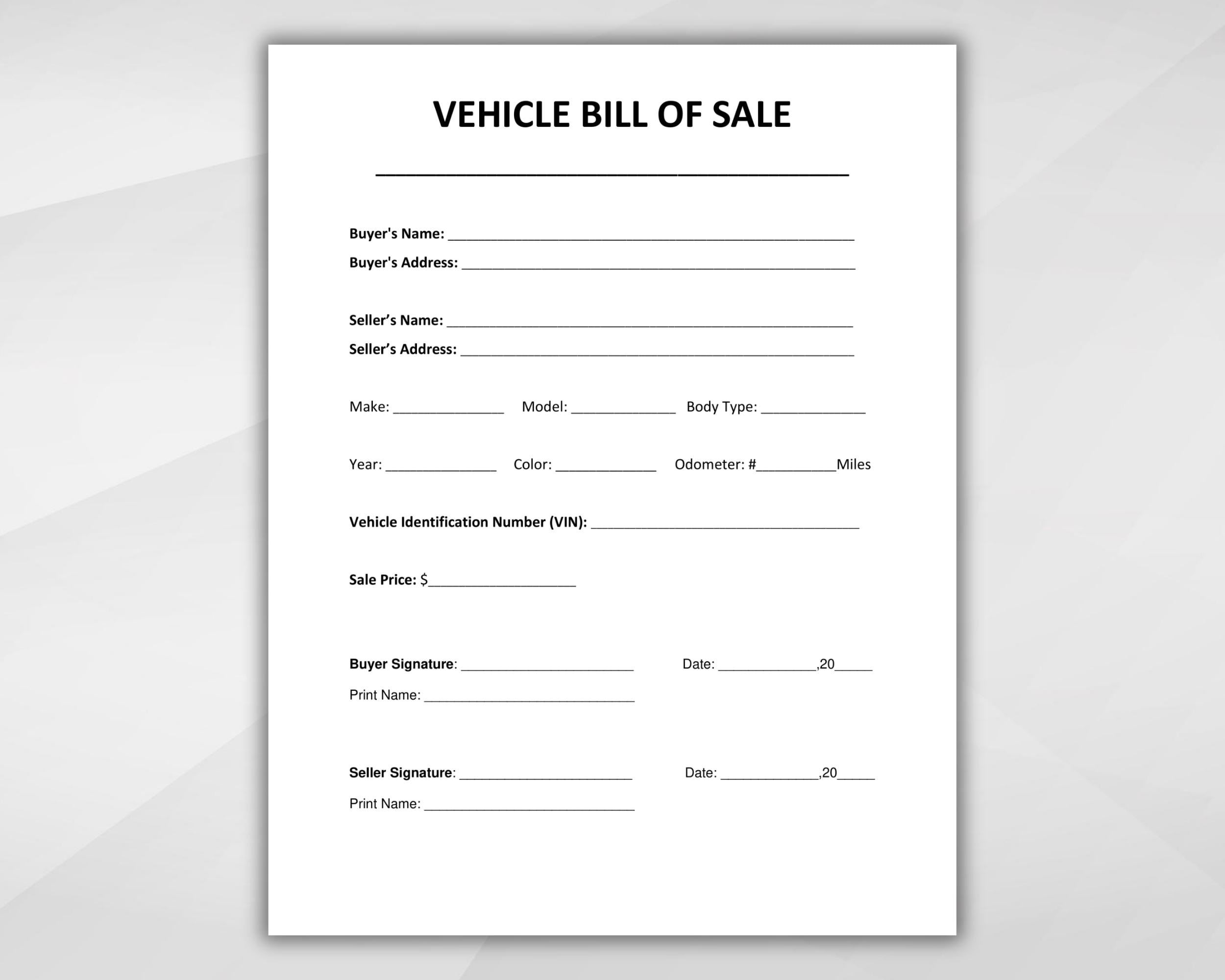Vehicle Bill Of Sale. Printable Motor Vehicle Sale Contract in Printable Automotive Bill Of Sale