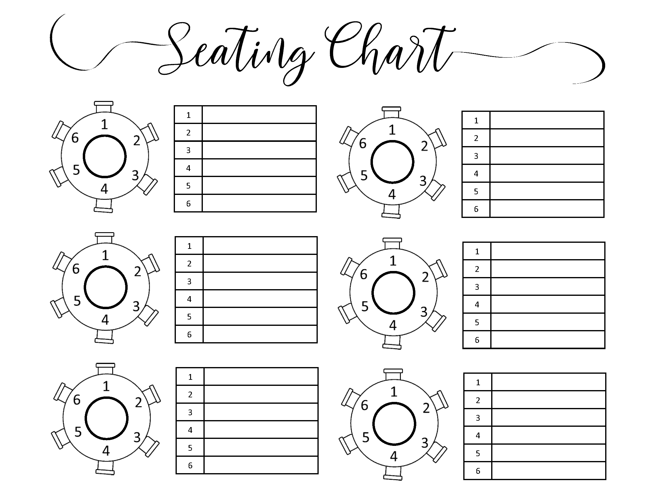 Wedding Seating Chart | Typeable Pdf, Word, Excel within Printable Round Table Seating Chart Template