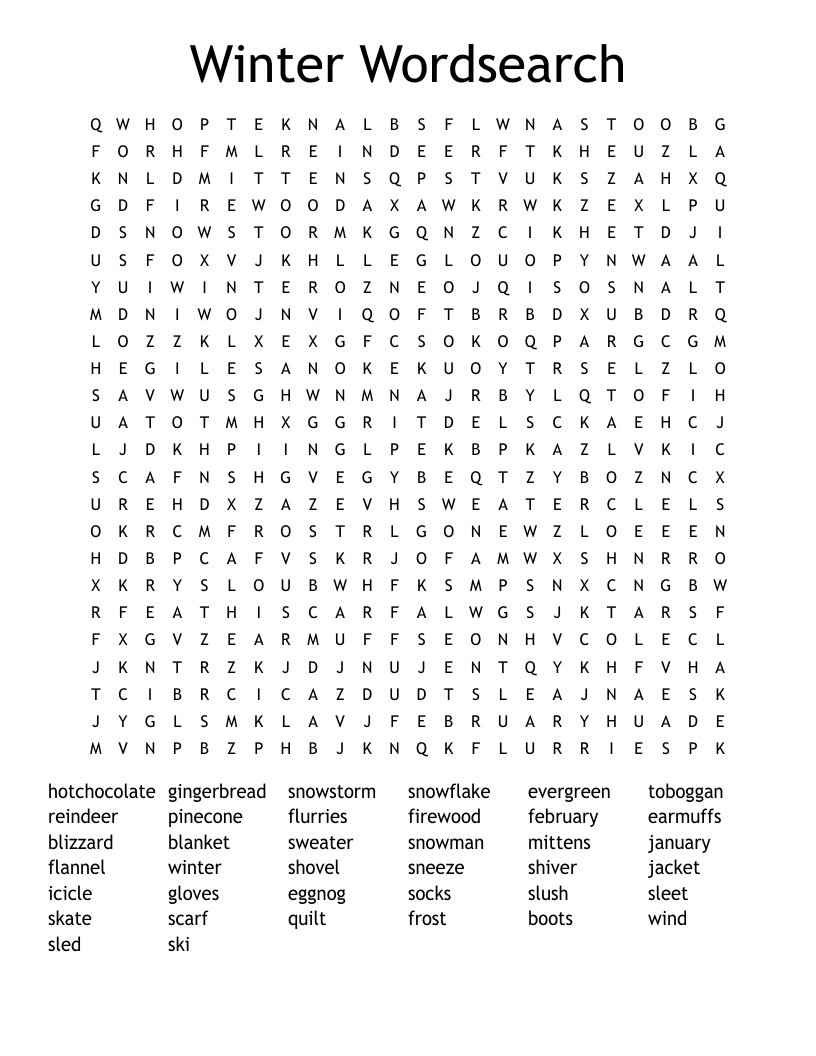 Winter Wordsearch - Wordmint in Winter Word Search Printable Free