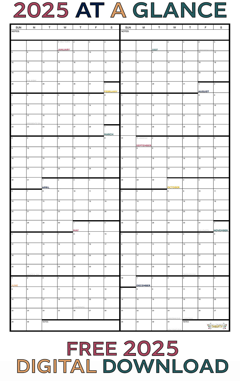 Year At A Glance Free Printable Calendar | All Things Thrifty within Year At a Glance Printable