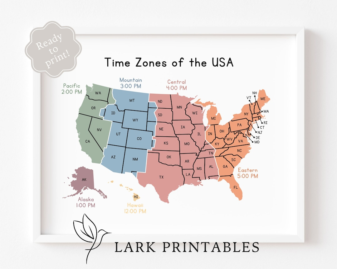 Zeitzonen Der Usa Karte Lernposter Printable Geographie with regard to Printable Time Zone Map of USA