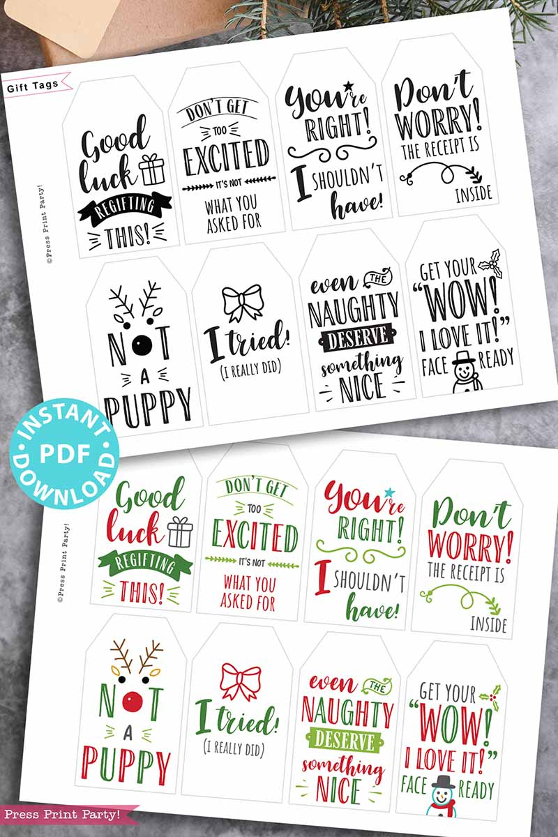 80 More Funny Christmas Tags Printable - Set 2 - Press Print Party! inside Printable Funny Christmas Tags