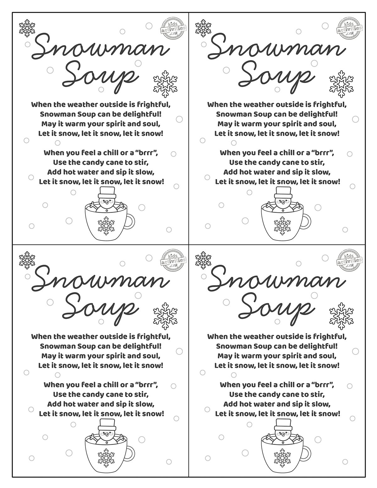 A Delightful Snowman Soup Gift With Free Printables Kids in Free Printable Snowman Soup Printable