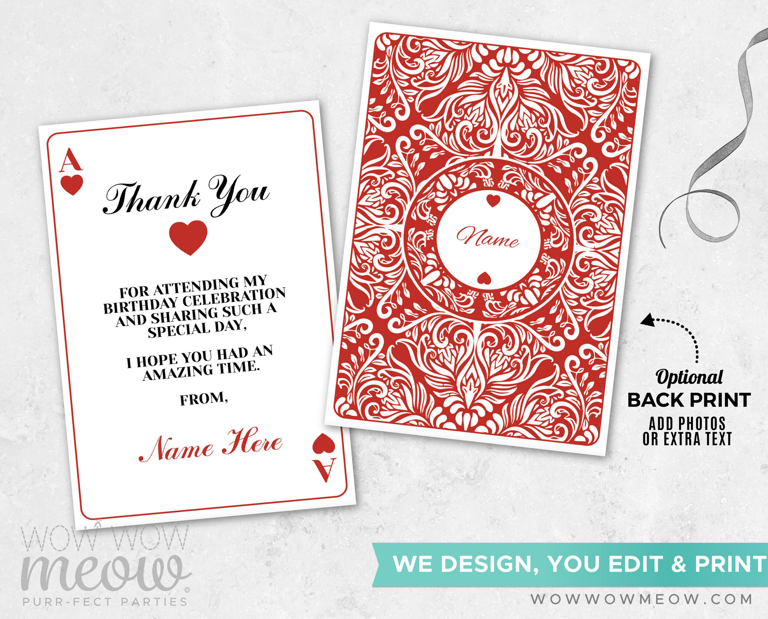 Ace Playing Cards Thank You Cards Instant Download Casino Ace pertaining to Las Vegas Thank You Cards Printable