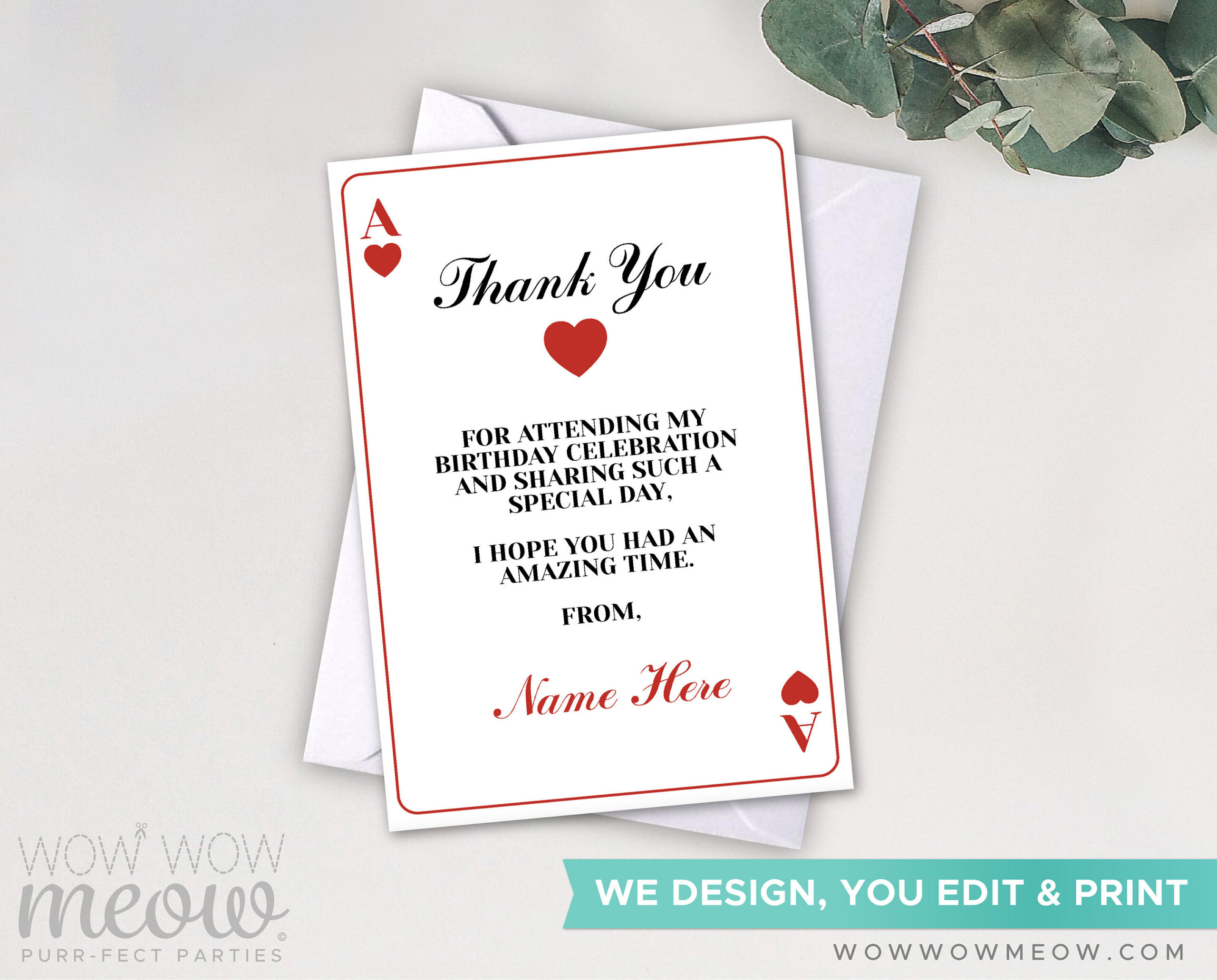 Ace Playing Cards Thank You Cards Instant Download Casino Ace with regard to Las Vegas Thank You Cards Printable