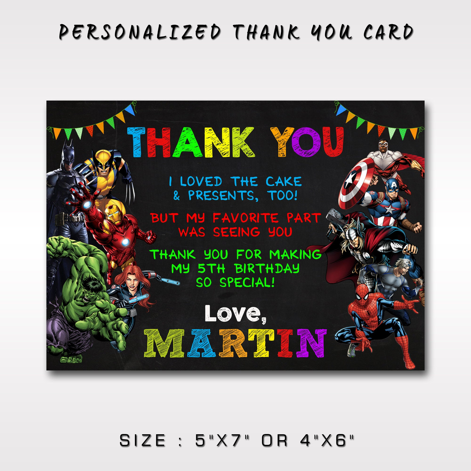 Avengers Thank You Card: Personalized Superheroes Note (Digital with Avengers Thank You Cards Printable