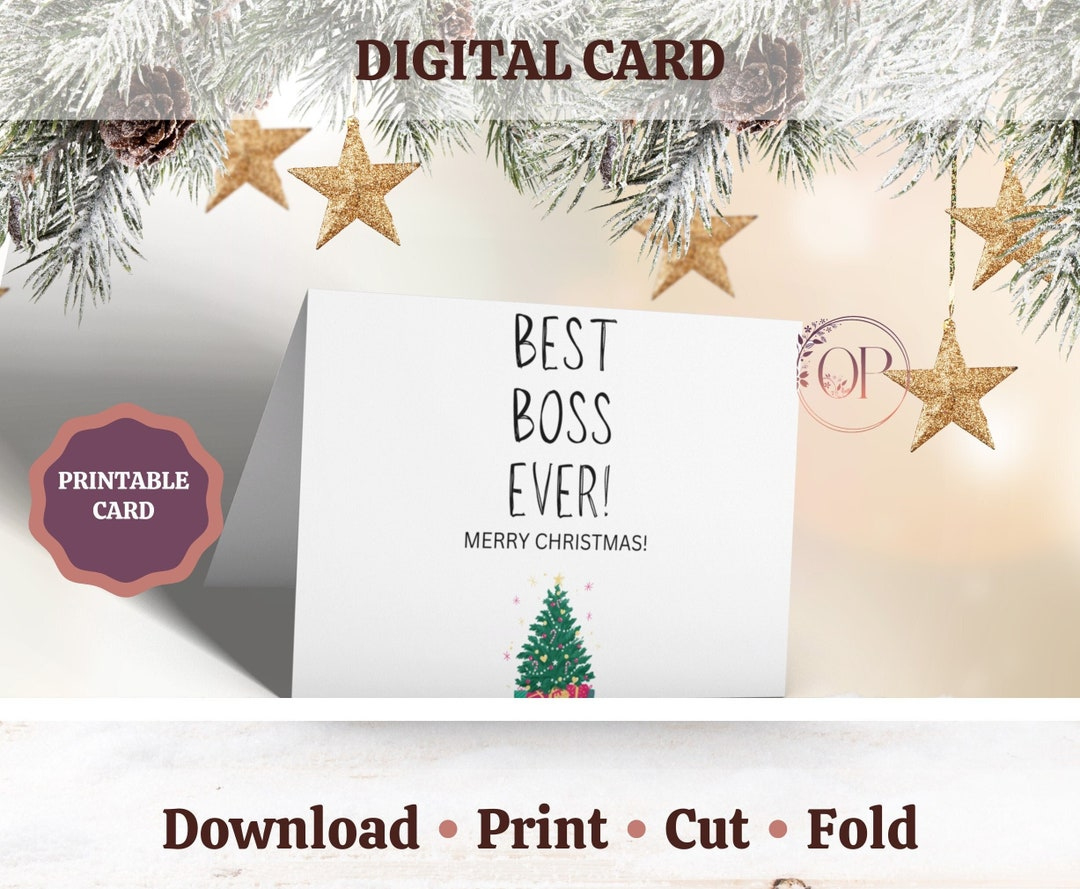 Best Boss Ever Christmas Card, Printable Colleague Holiday Card for Printable Christmas Card For Boss