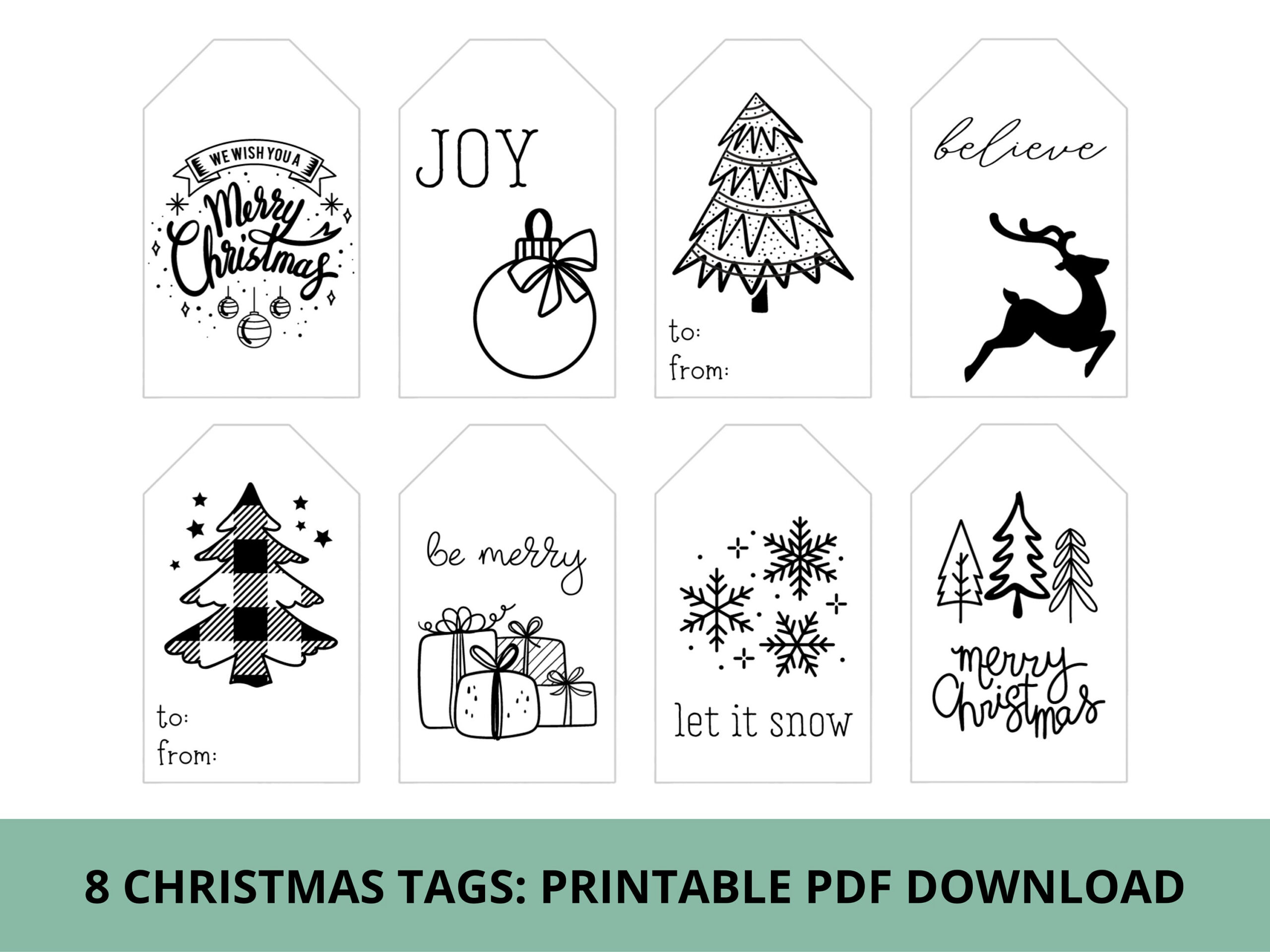 Black And White Christmas Gift Tags &amp;amp; Treat Tags | Printable Pdf inside Printable Christmas Tags Black And White