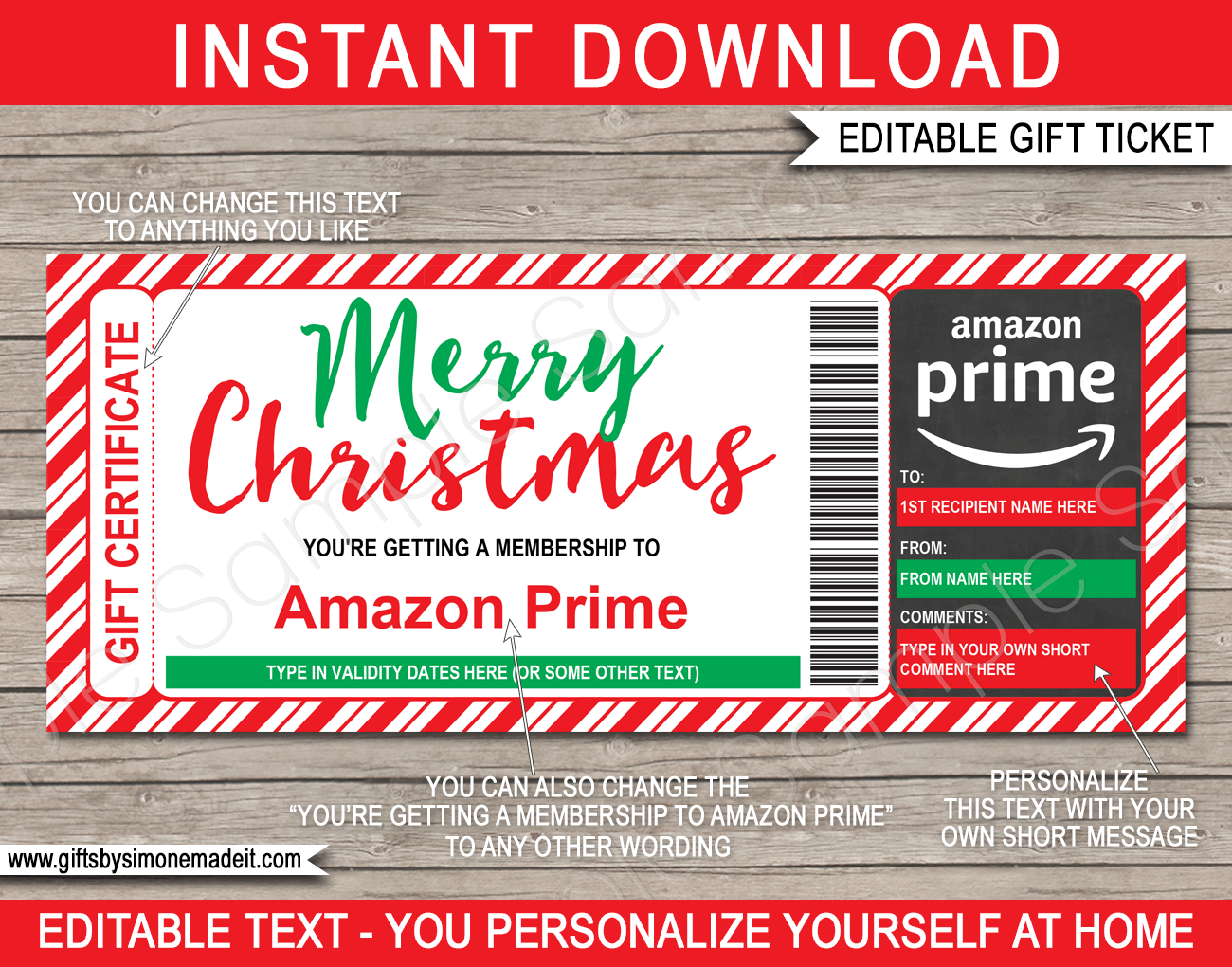 Christmas Amazon Prime Gift Certificate throughout Amazon Gift Card Merry Christmas Printable