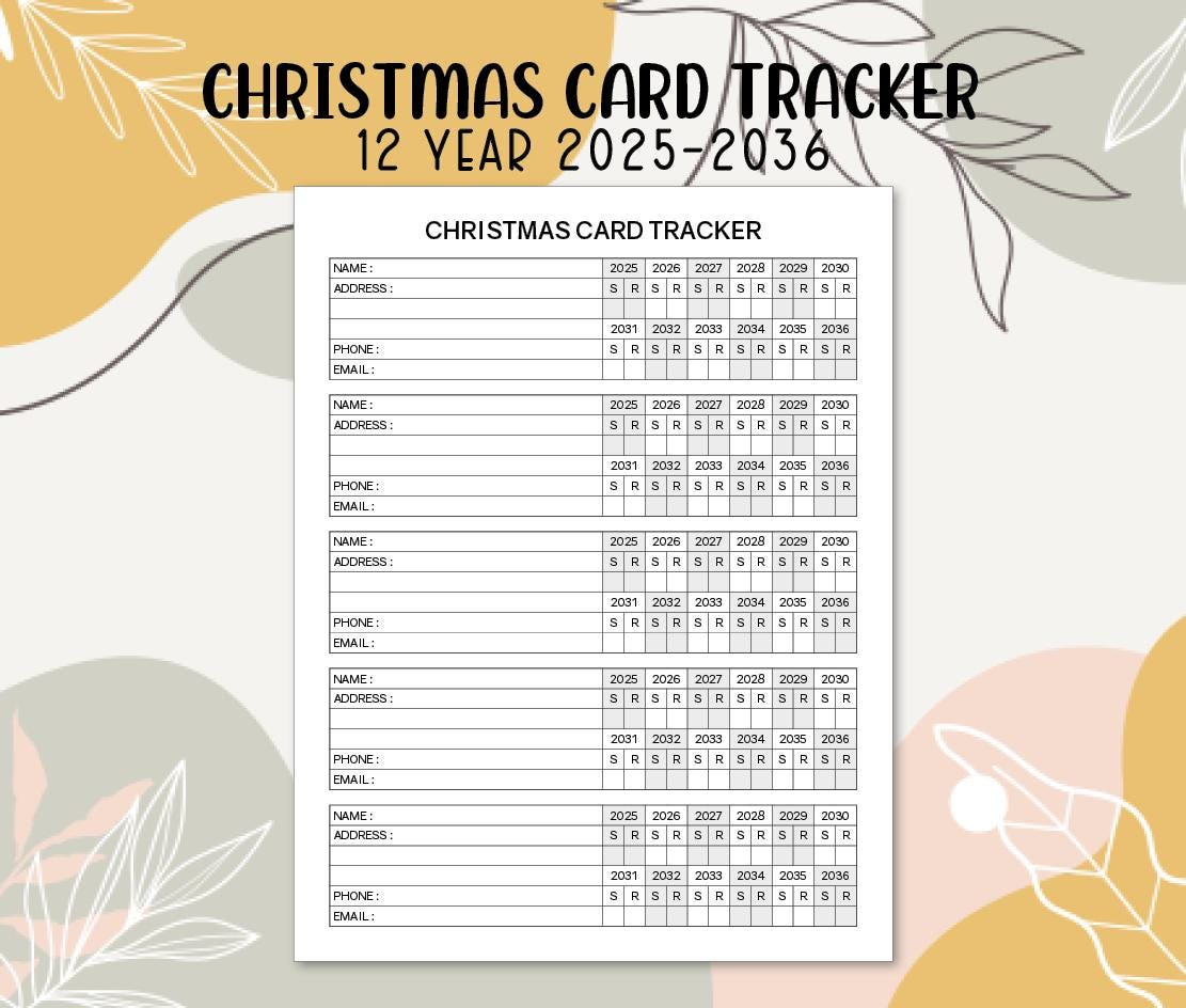 Christmas Card Tracker 2025-2036 Printable 12 Year Template Pdf inside Printable Christmas Card List 2025