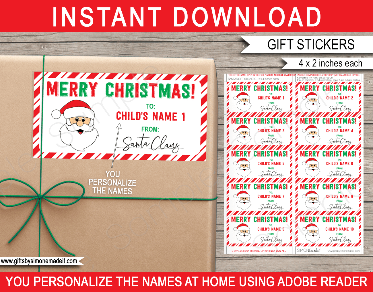 Christmas Gift Labels Template (Santa Claus) - Red &amp;amp; Green pertaining to Printable Christmas Sticker Gift Tags