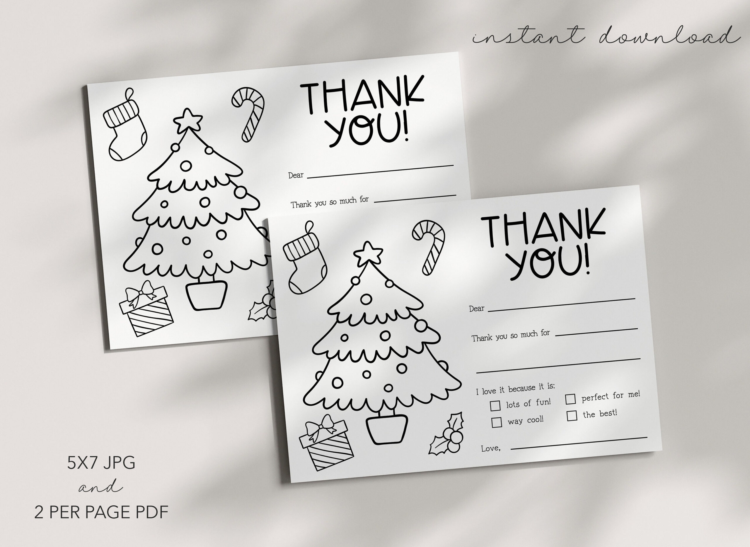 Christmas Kids Thank You Card - Coloring - Printable - Fillable inside Printable Greeting Cards Kids Thank You