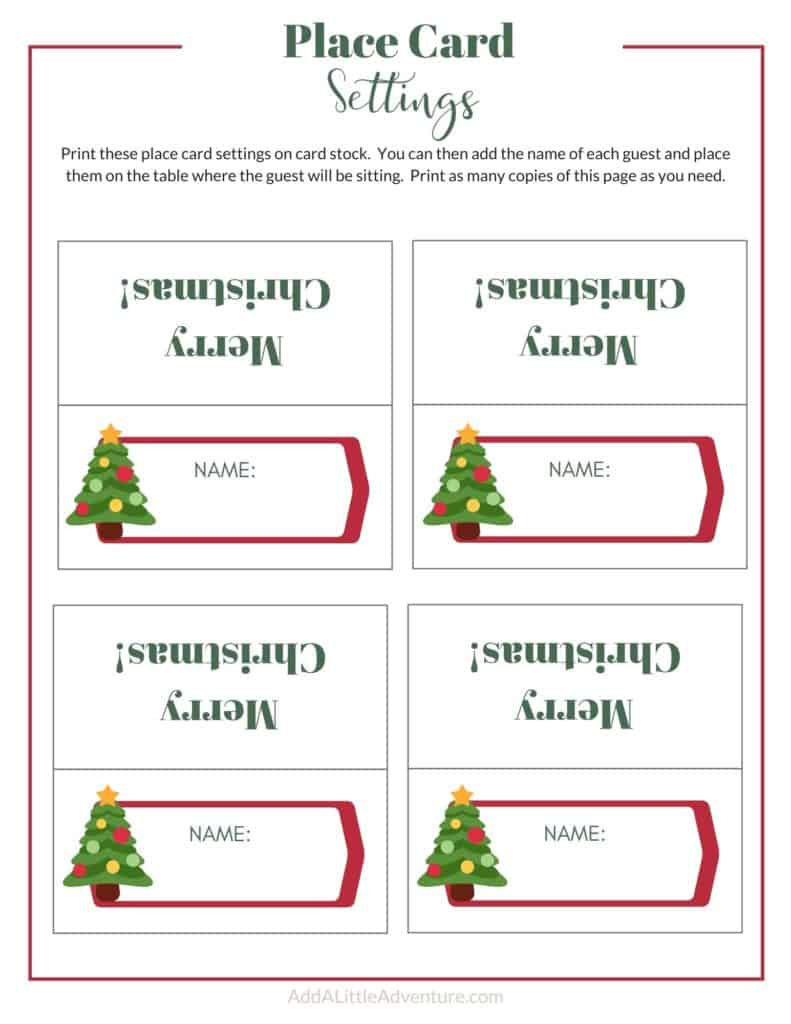 Christmas Place Cards Printables - Diy Templates pertaining to Christmas Name Tags For Table Printable