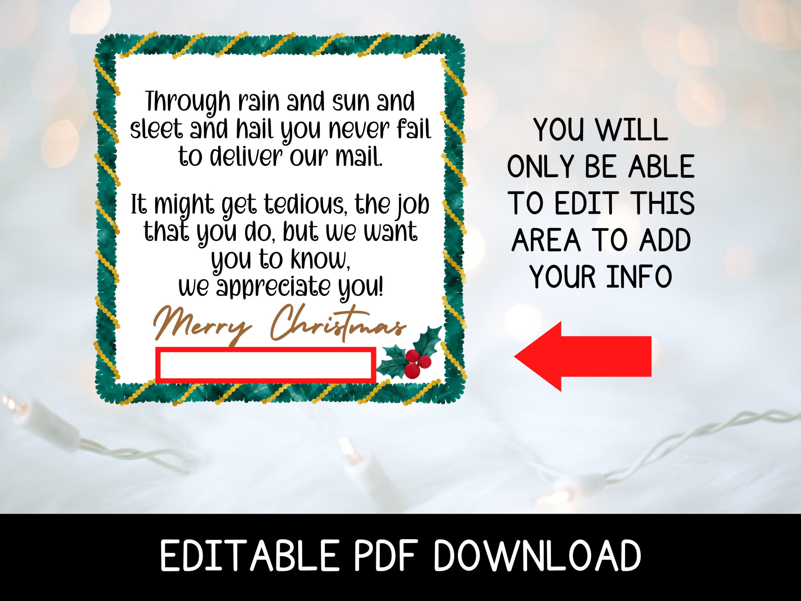 Christmas Postcard Free Thank You Postcard S, Editable And with regard to Free Printable Christmas Card For Mail Carrier