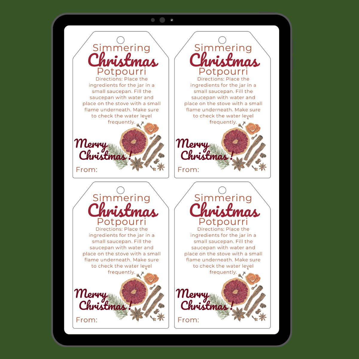 Christmas Simmering Potpourri Gift Tags regarding Free Printable Christmas Potpourri Tags