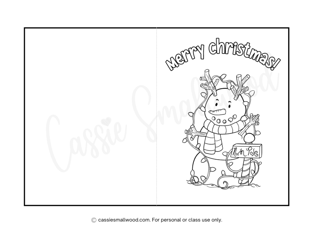 Cute Christmas Cards To Color - Cassie Smallwood for Free Printable Christmas Card For Kids To Color