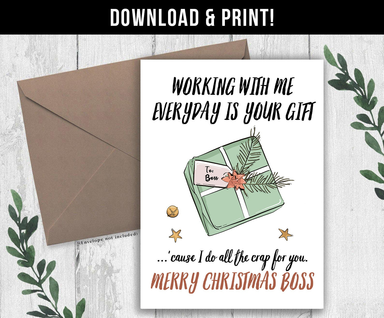 Digital Download Christmas Card For Boss, Boss Christmas Card regarding Free Printable Christmas Card For Boss
