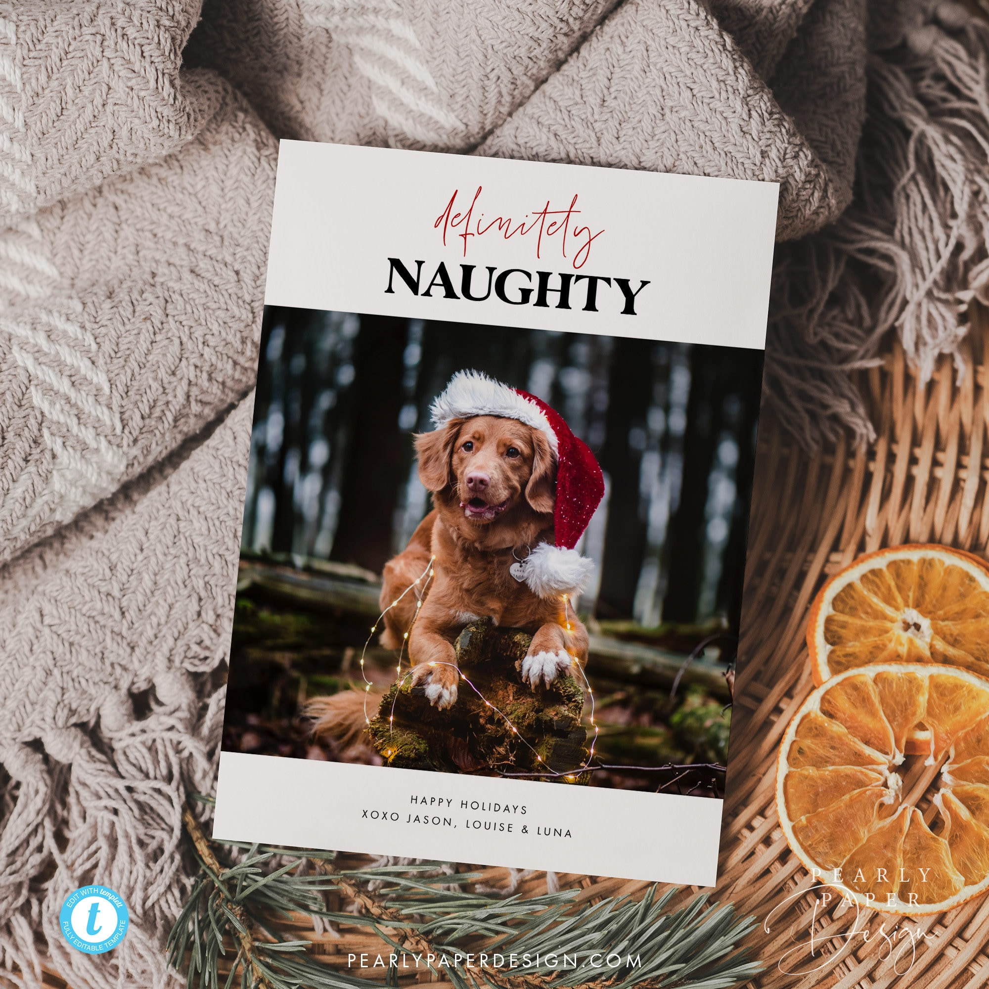 Dog Holiday Card Template, Minimalist Photo Holiday Templett with regard to Printable Christmas Card Dog
