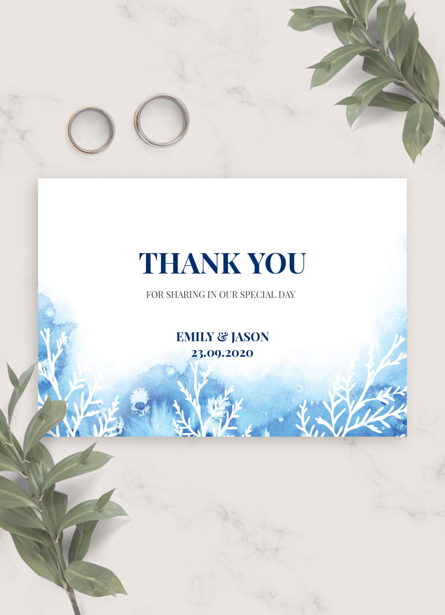 Download Printable Frosty Winter Wedding Thank You Card Pdf in Winter Thank You Cards Printable