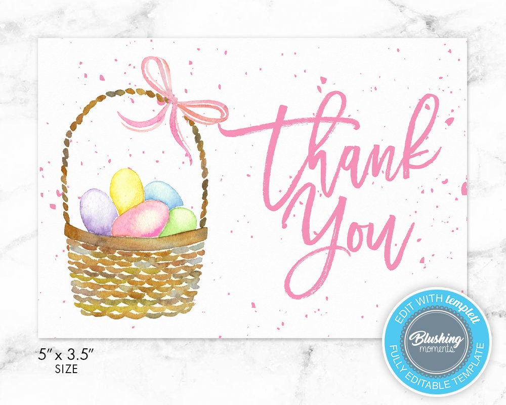 Easter Thank You Card, Printable Thank You Card, Easter Basket regarding Easter Thank You Cards Printable