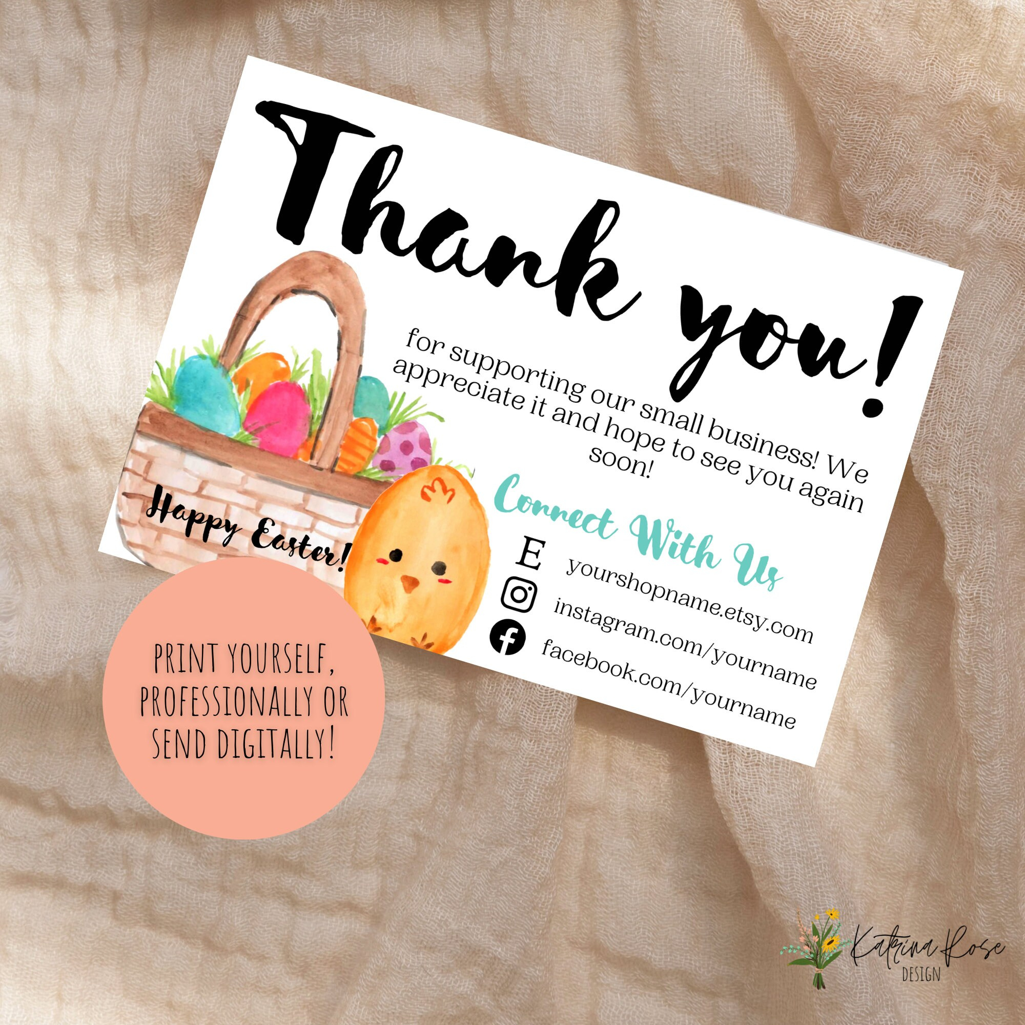Easter Thank You Card, Thank You For Your Order, Etsy Thank You with Free Printable Easter Thank You Cards