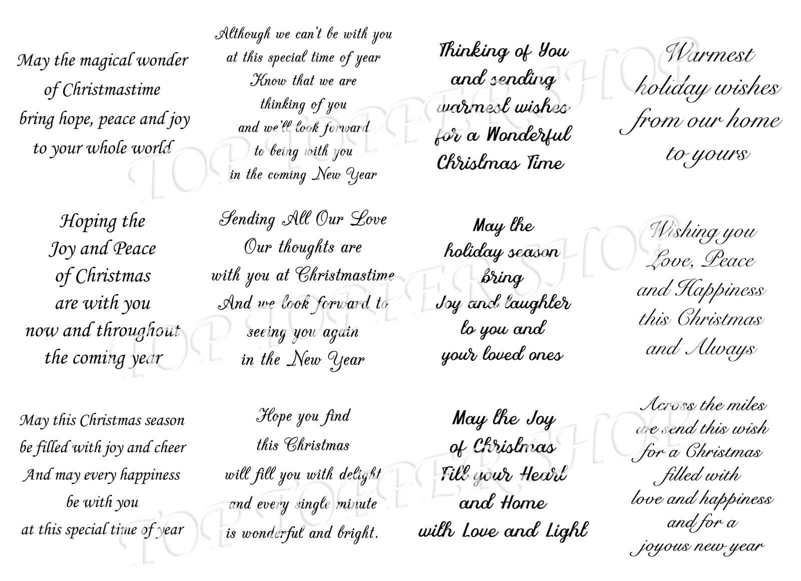 Easy Peel Off Transparent Stickers Christmas Verses Choose Colour &amp;amp; Finish  C2 - Transparent Clear Gloss Stickers, Black for Printable Christmas Card Verses For Handmade Cards