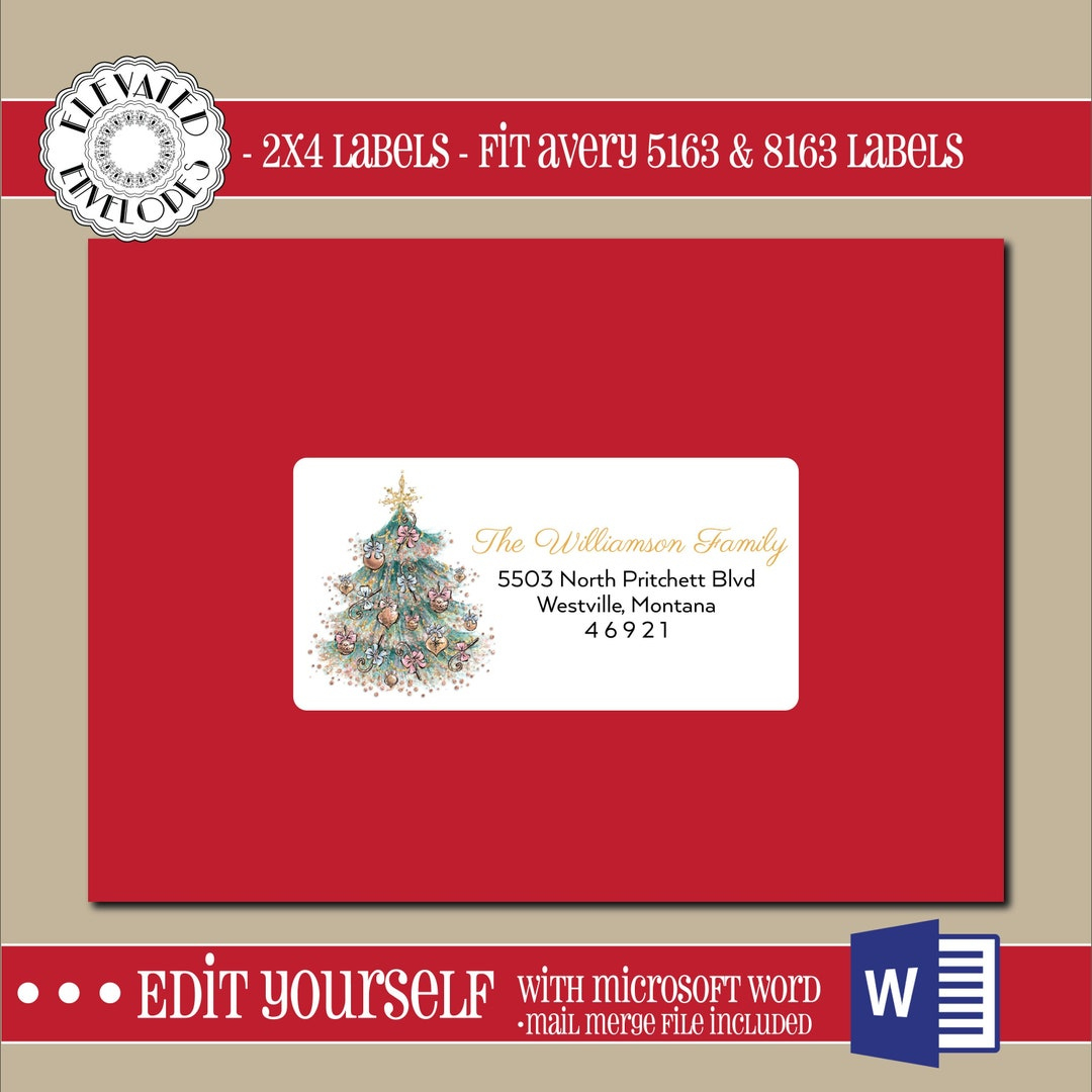 Editable Christmas Address Label Template,2X4 Address Label intended for Printable Christmas Card Address Labels