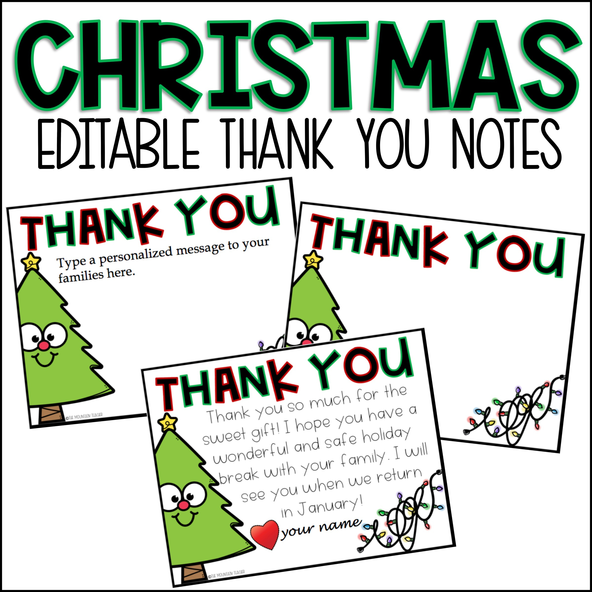 Editable Christmas Thank You Card Template | Madeteachers pertaining to Free Printable Christmas Thank You Note Cards