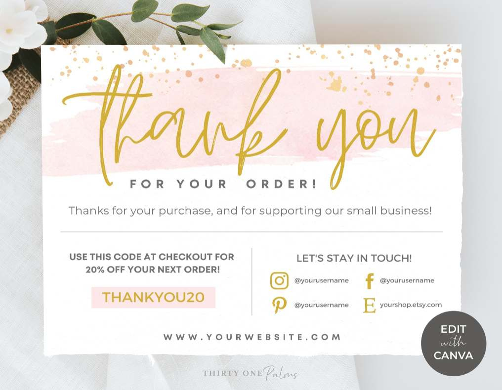 Editable Printable Thank You Card Template For Canva - Pink Watercolor regarding Printable Thank You Cards Editable