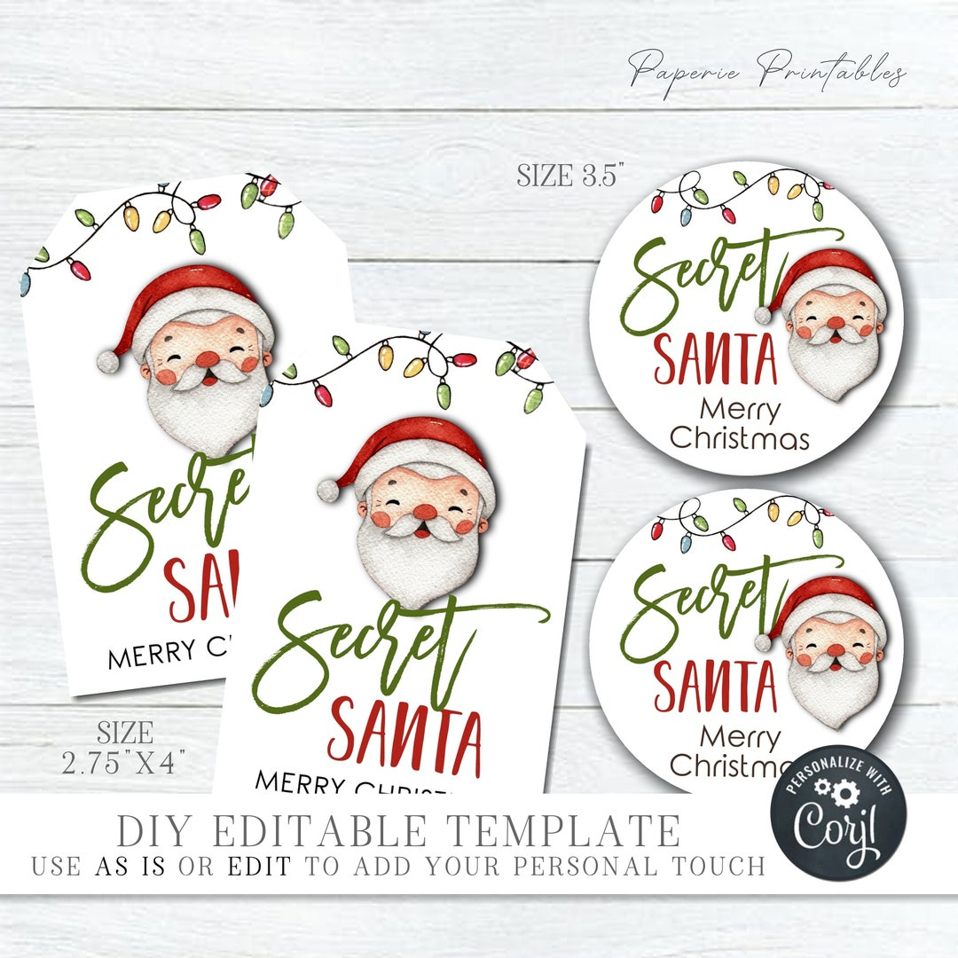 Editable Secret Santa Gift Tags: Printable Christmas Labels (Corjl) -  Etsy.de within Printable Christmas Tags For Secret Santa