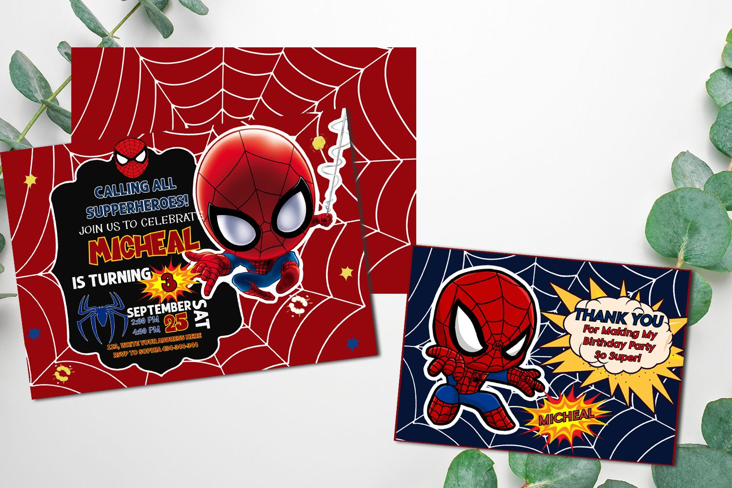Editable Spiderman Chibi Invitation And Free Thank You Card Diy with Spiderman Thank You Cards Printable Free